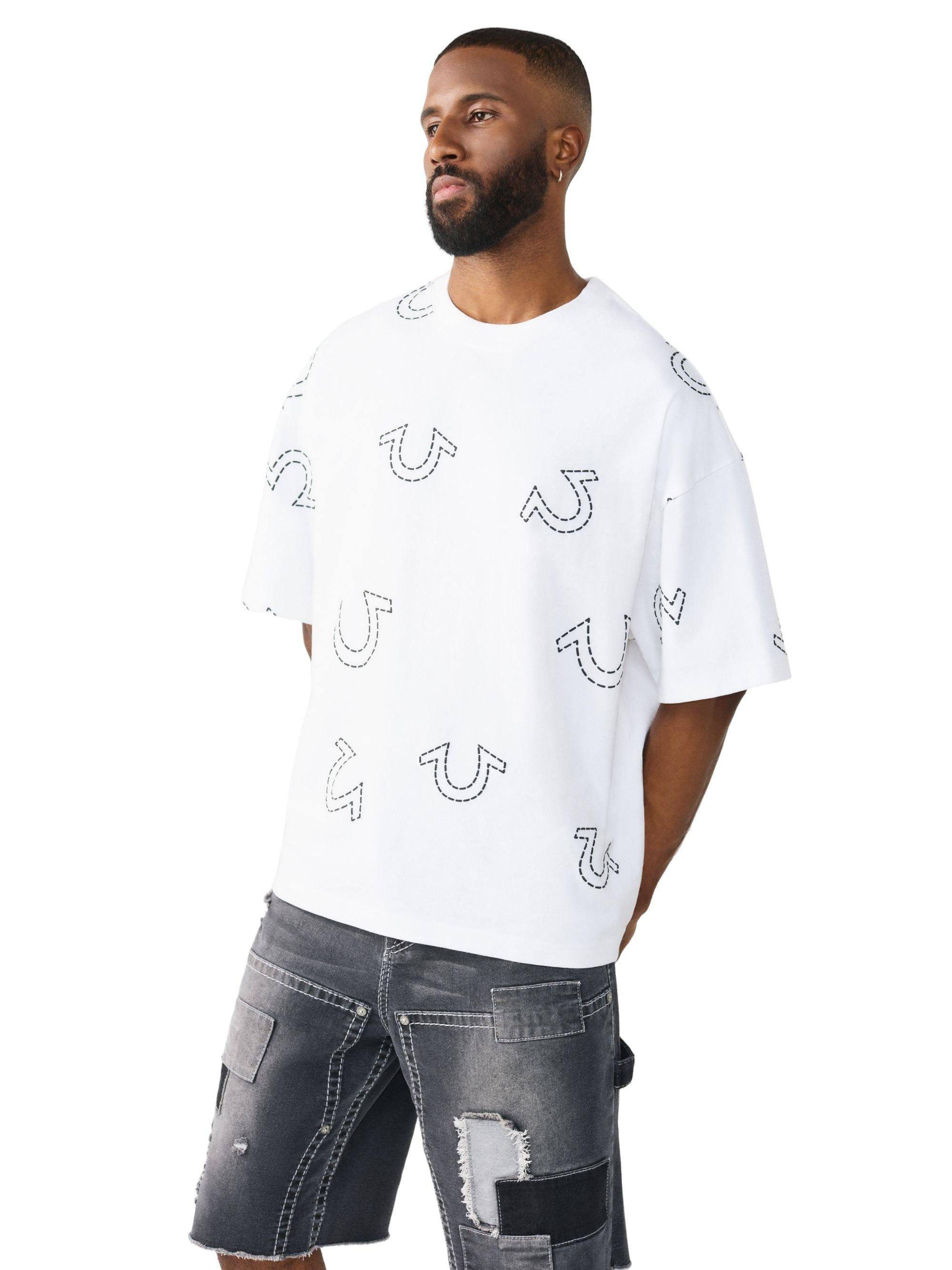 True Religion Men's Horseshoe Print Oversized Tee - White - WHITE Thumbnail View 4