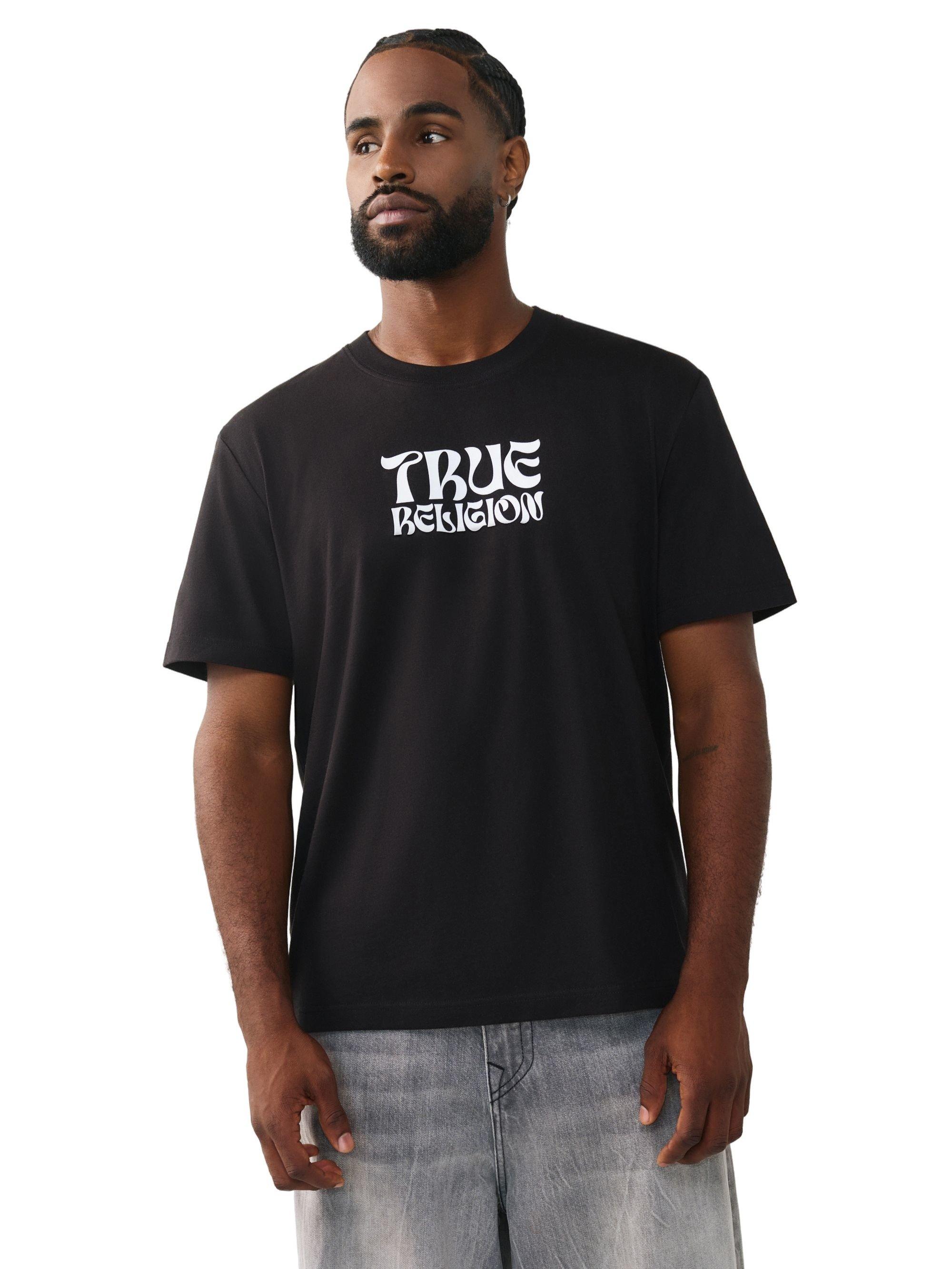 True Religion Men's Wavy Logo Buddha Face Graphic Tee - BLACK Thumbnail View 1