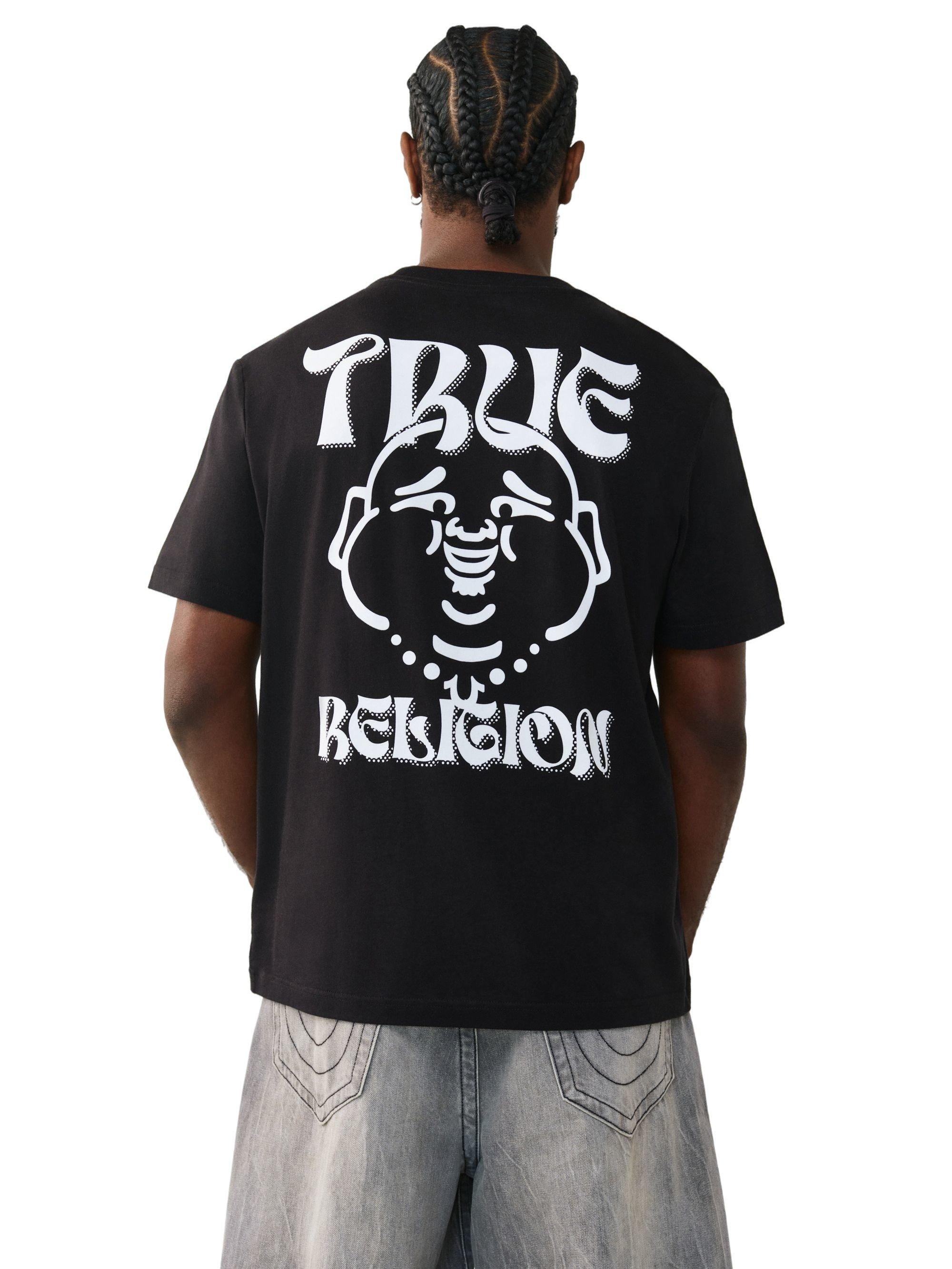 True Religion Men's Wavy Logo Buddha Face Graphic Tee - Black - BLACK Thumbnail View 2