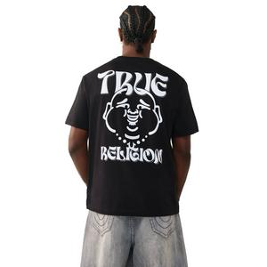 True Religion Men's Wavy Logo Buddha Face Graphic Tee