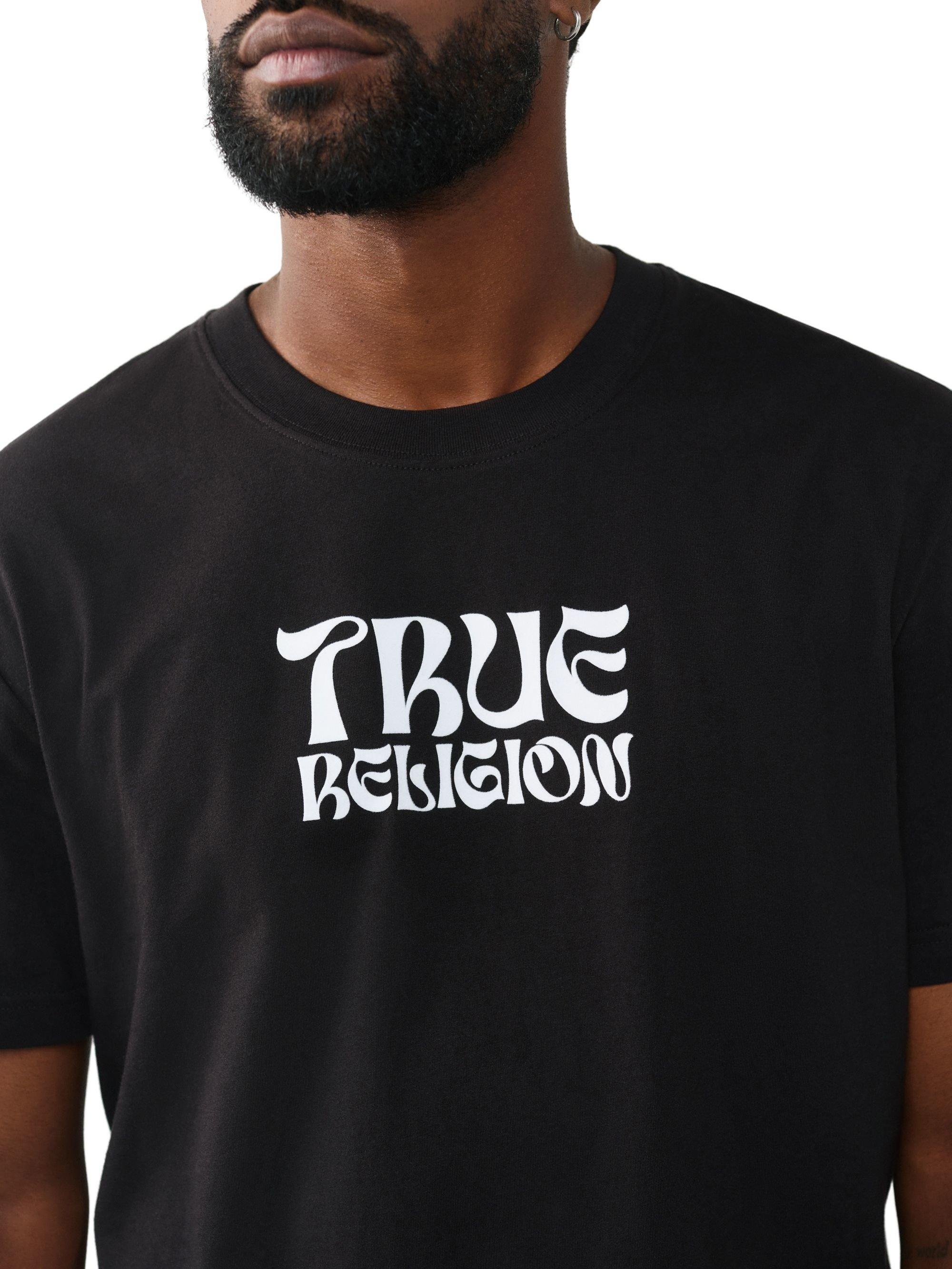 True Religion Men's Wavy Logo Buddha Face Graphic Tee - BLACK Thumbnail View 4