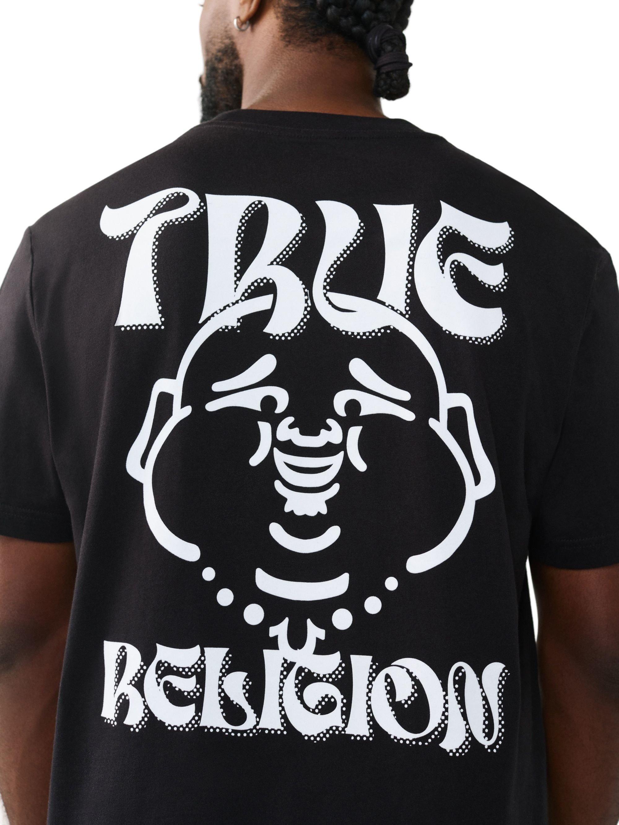 True Religion Men's Wavy Logo Buddha Face Graphic Tee - Black - BLACK Thumbnail View 5