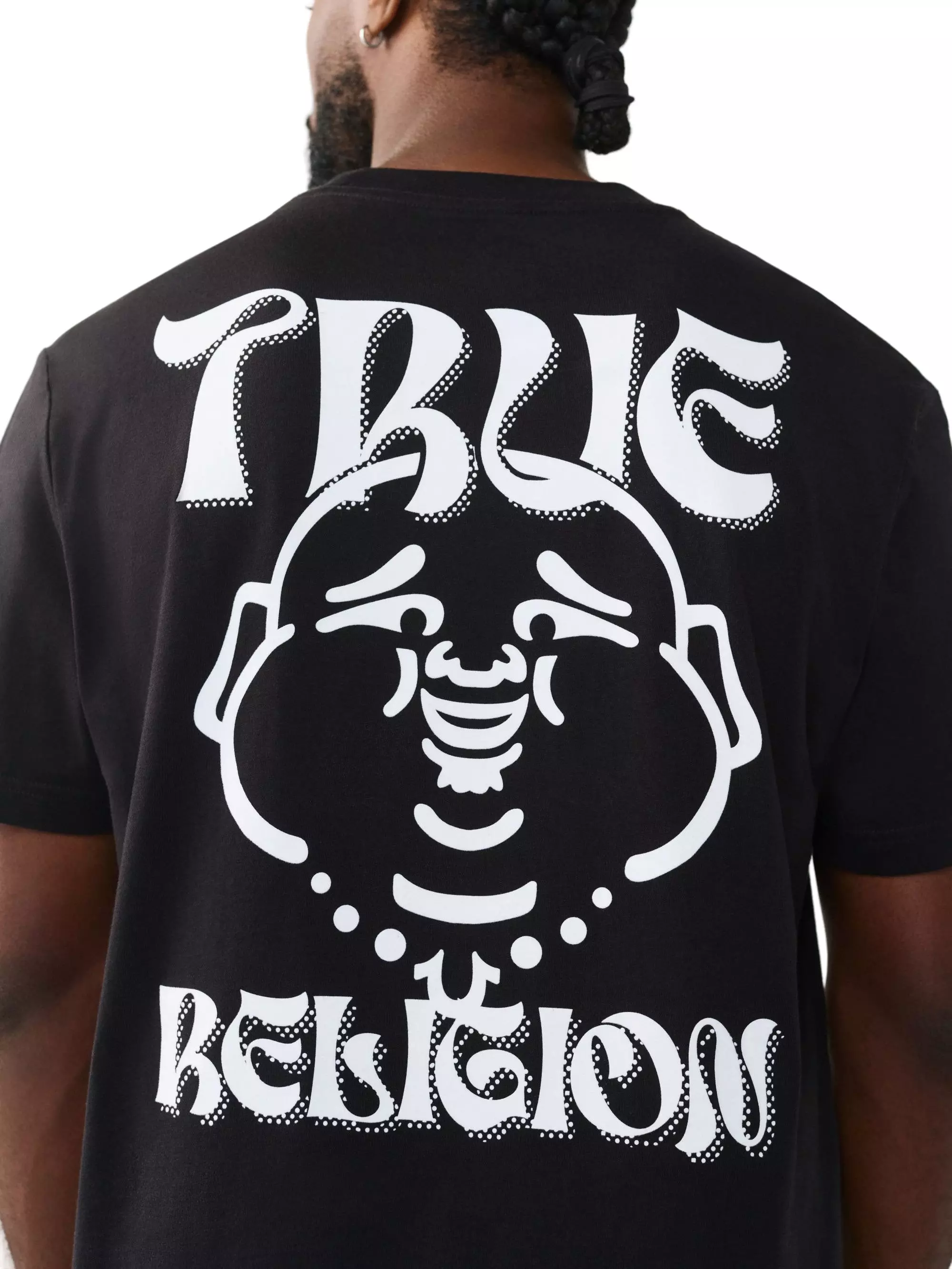 True Religion Men's Wavy Logo Buddha Face Graphic Tee - BLACK