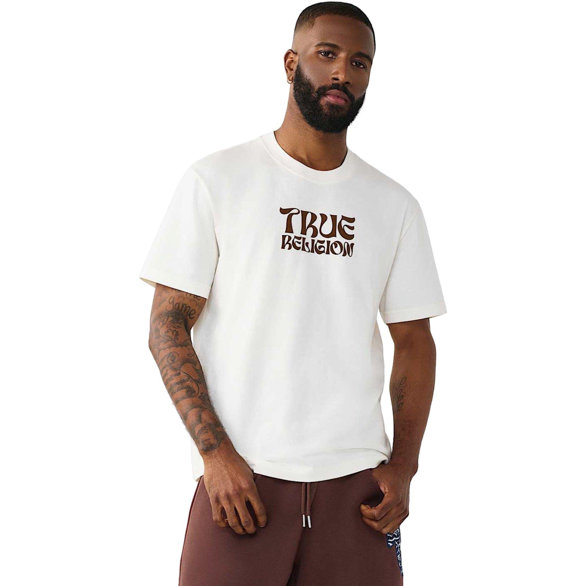 True Religion Men's Wavy Logo Buddha Face Graphic Tee - IVORY Thumbnail View 1