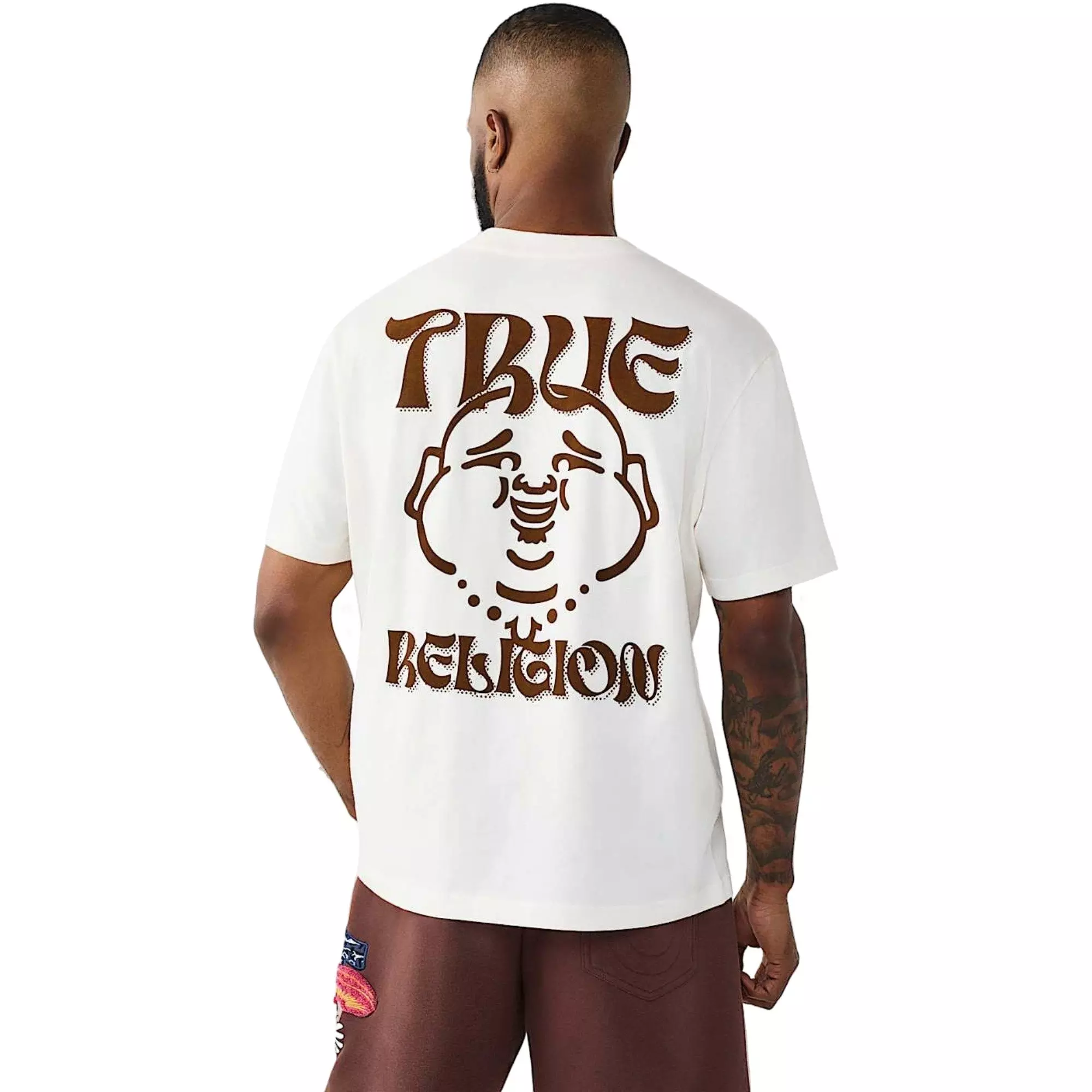 True Religion Men's Wavy Logo Buddha Face Graphic Tee - IVORY