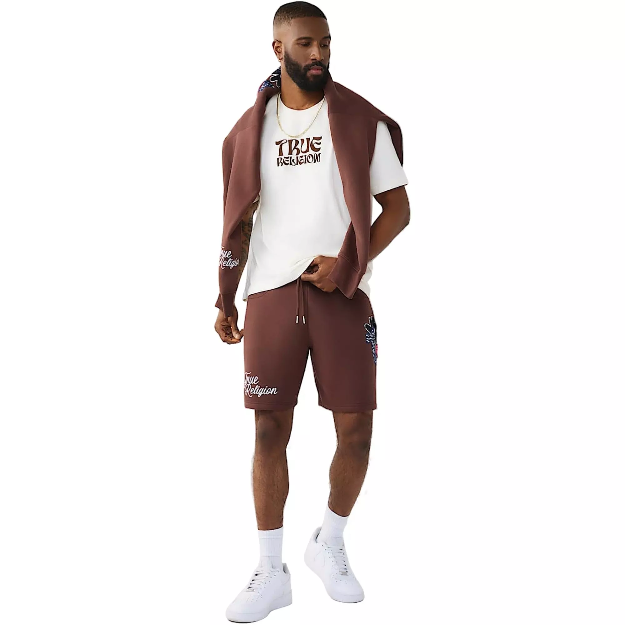 True Religion Men's Wavy Logo Buddha Face Graphic Tee - IVORY