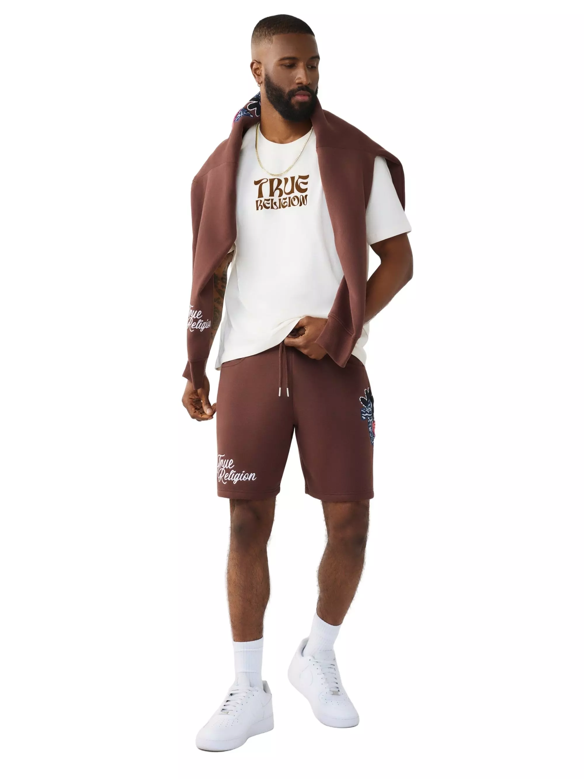 True Religion Men's Wavy Logo Buddha Face Graphic Tee - IVORY