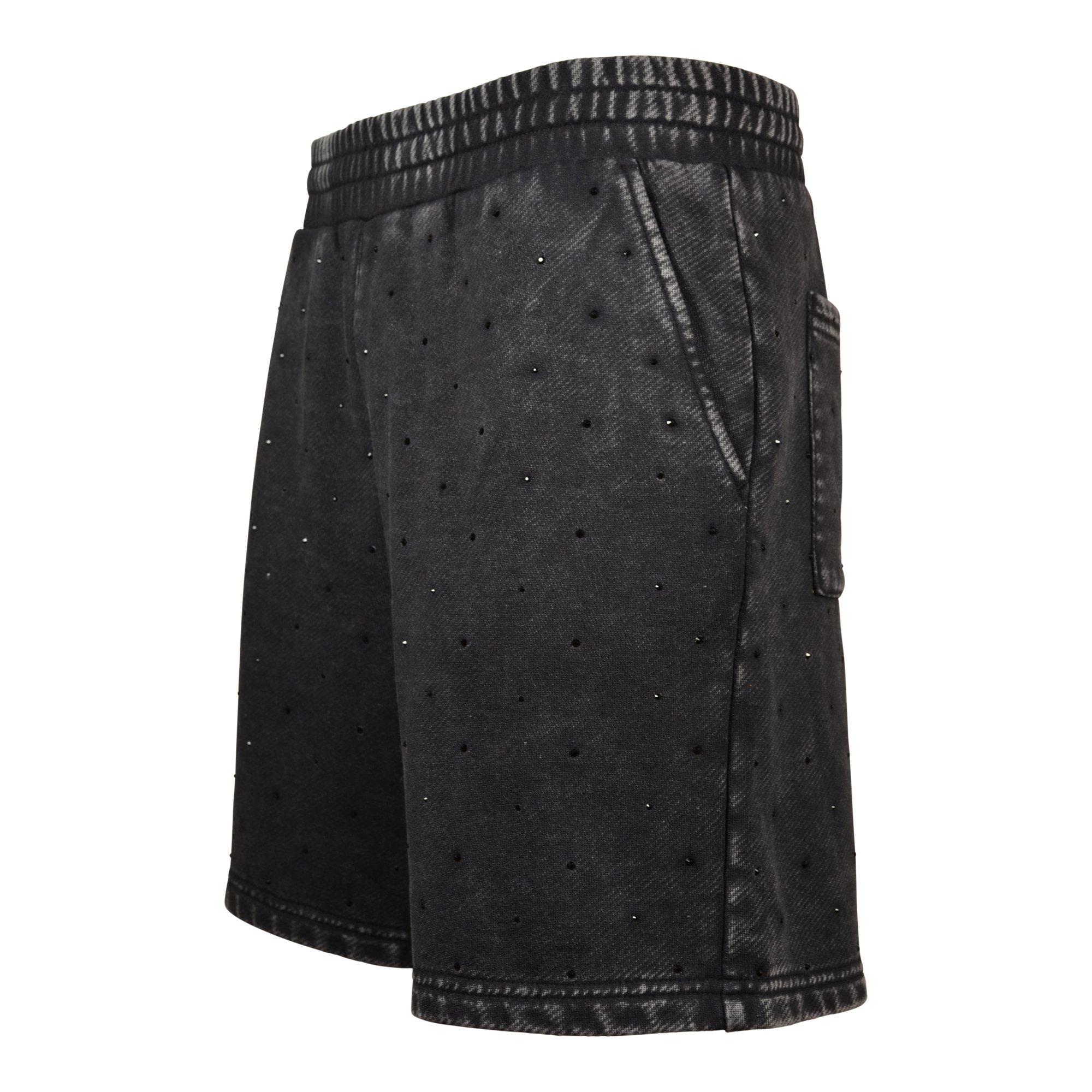 Reason Men's Washed Rhinestone Shorts - Black - BLACK Thumbnail View 3