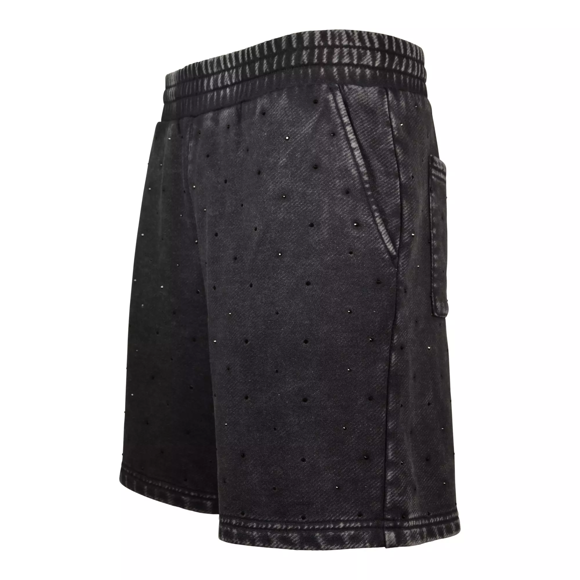 Reason Men's Washed Rhinestone Shorts - Black - BLACK