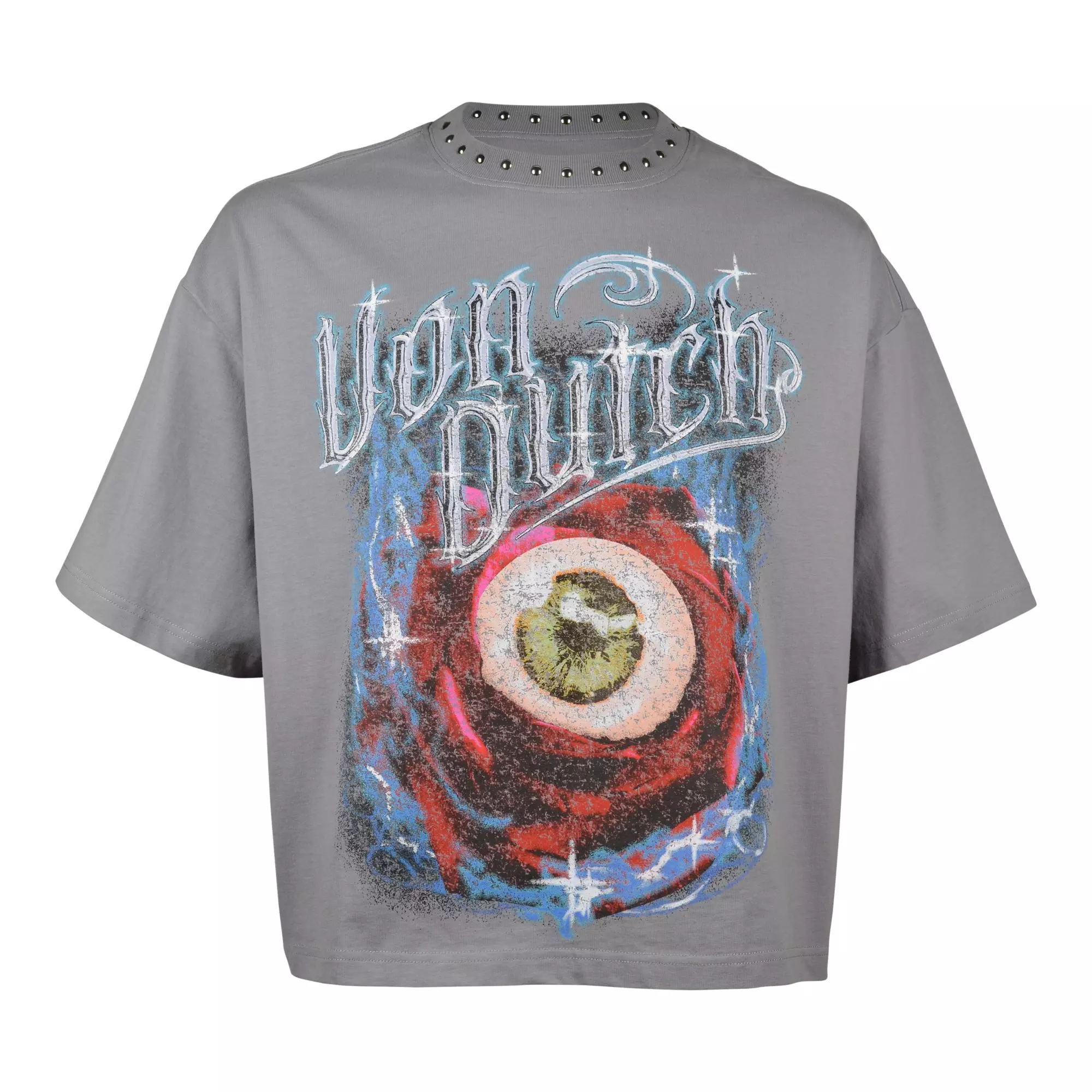 Von Dutch Men's Rose Stud Cropped Mockingbird Tee - GREY