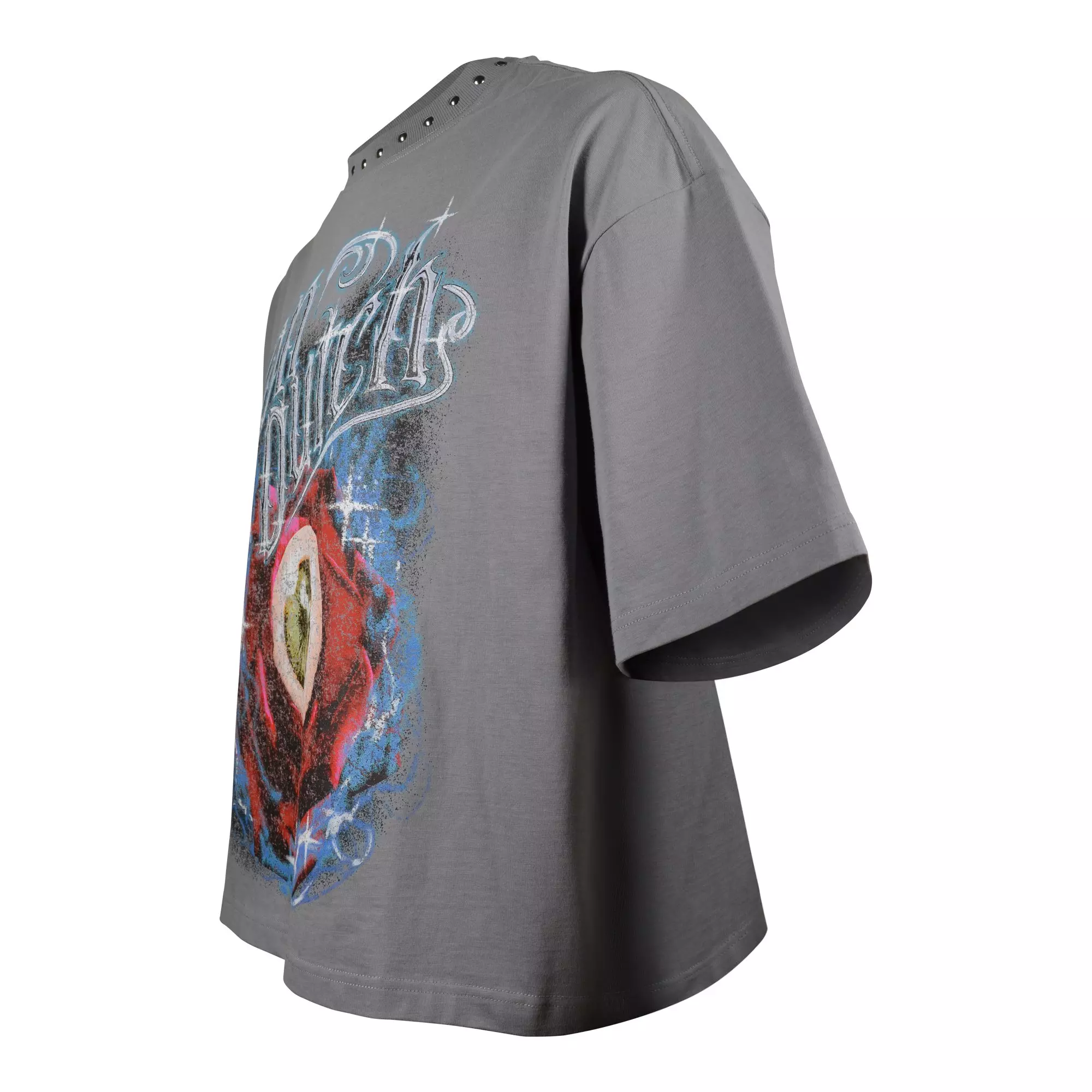 Von Dutch Men's Rose Stud Cropped Mockingbird Tee - GREY