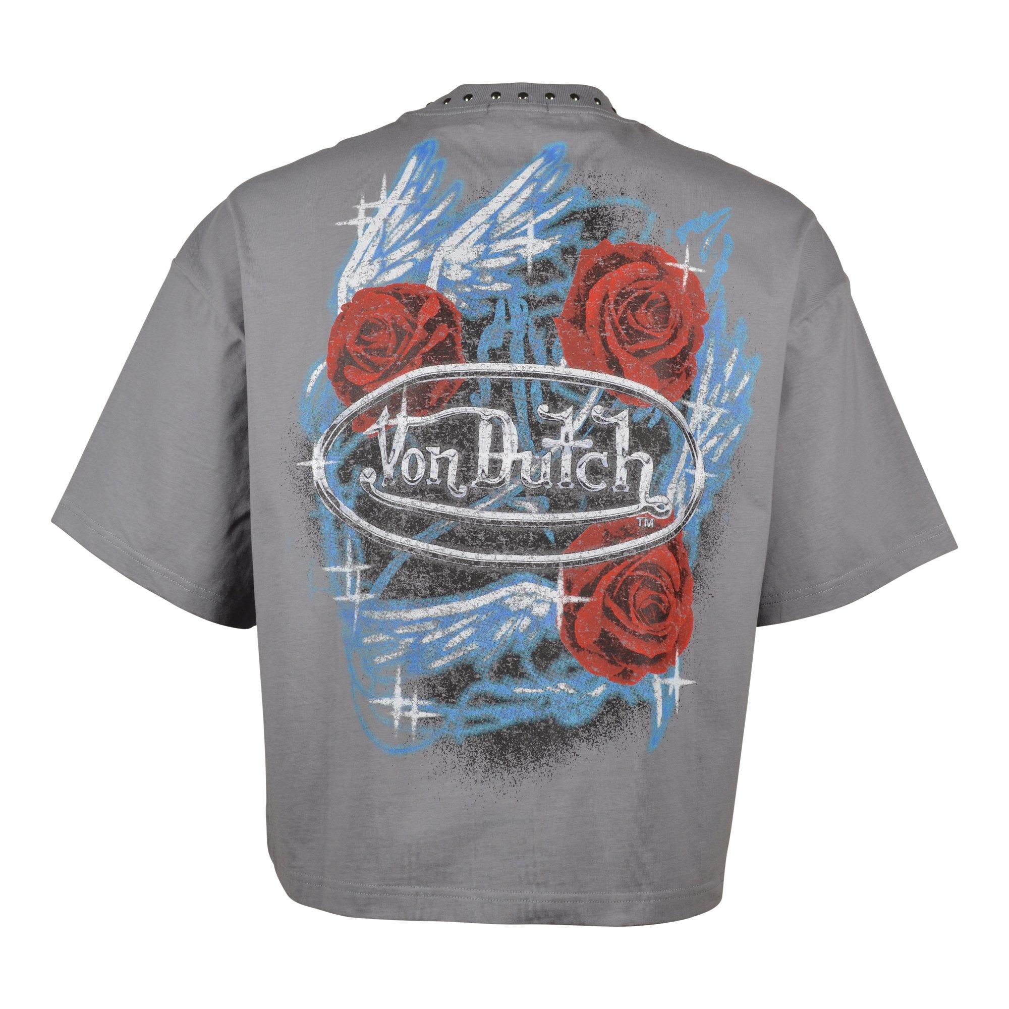 Von Dutch Men's Rose Stud Cropped Mockingbird Tee - GREY Thumbnail View 2
