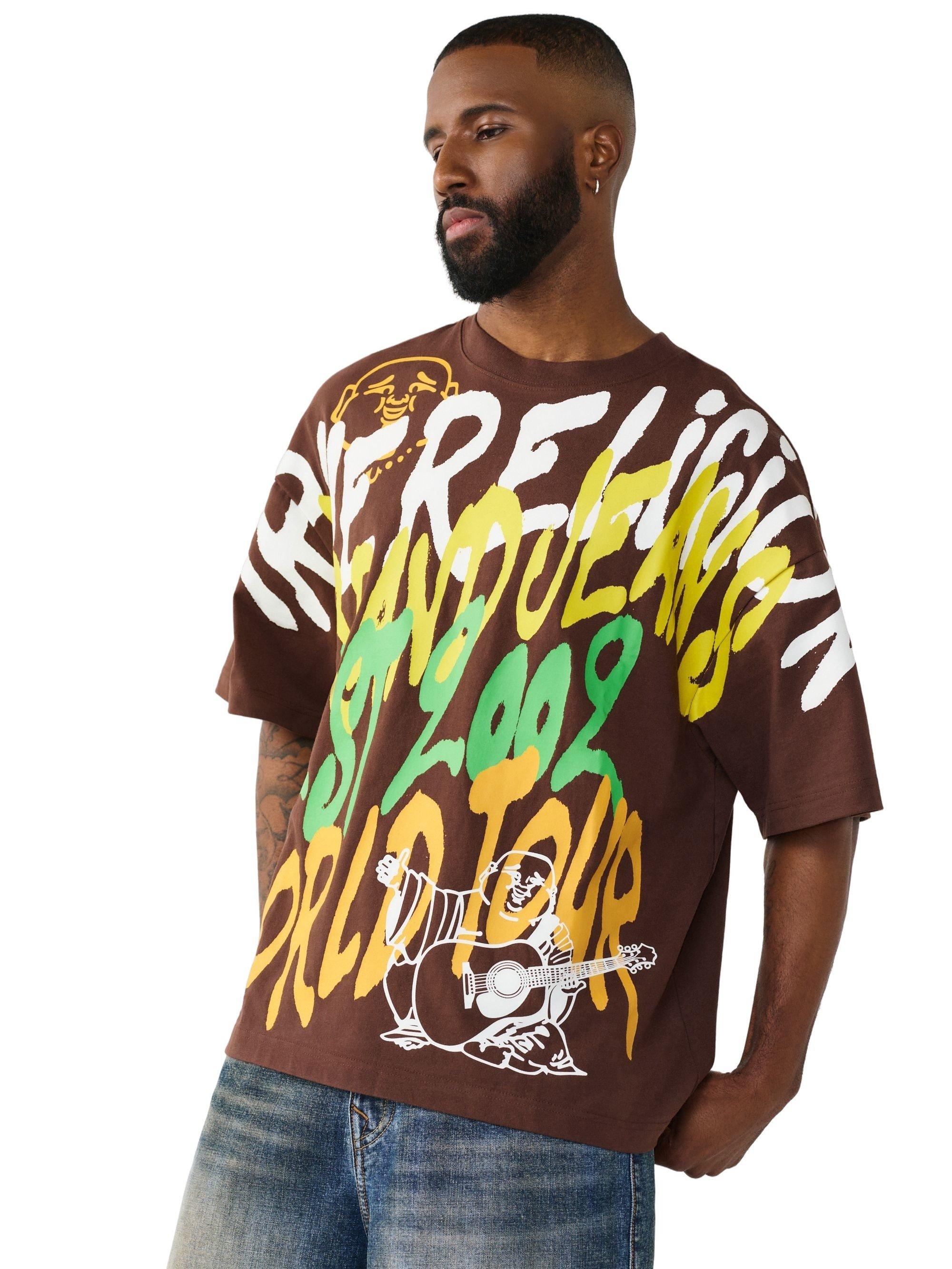 True Religion Men's Graffiti Heavyweight Oversized Tee - BROWN Thumbnail View 3