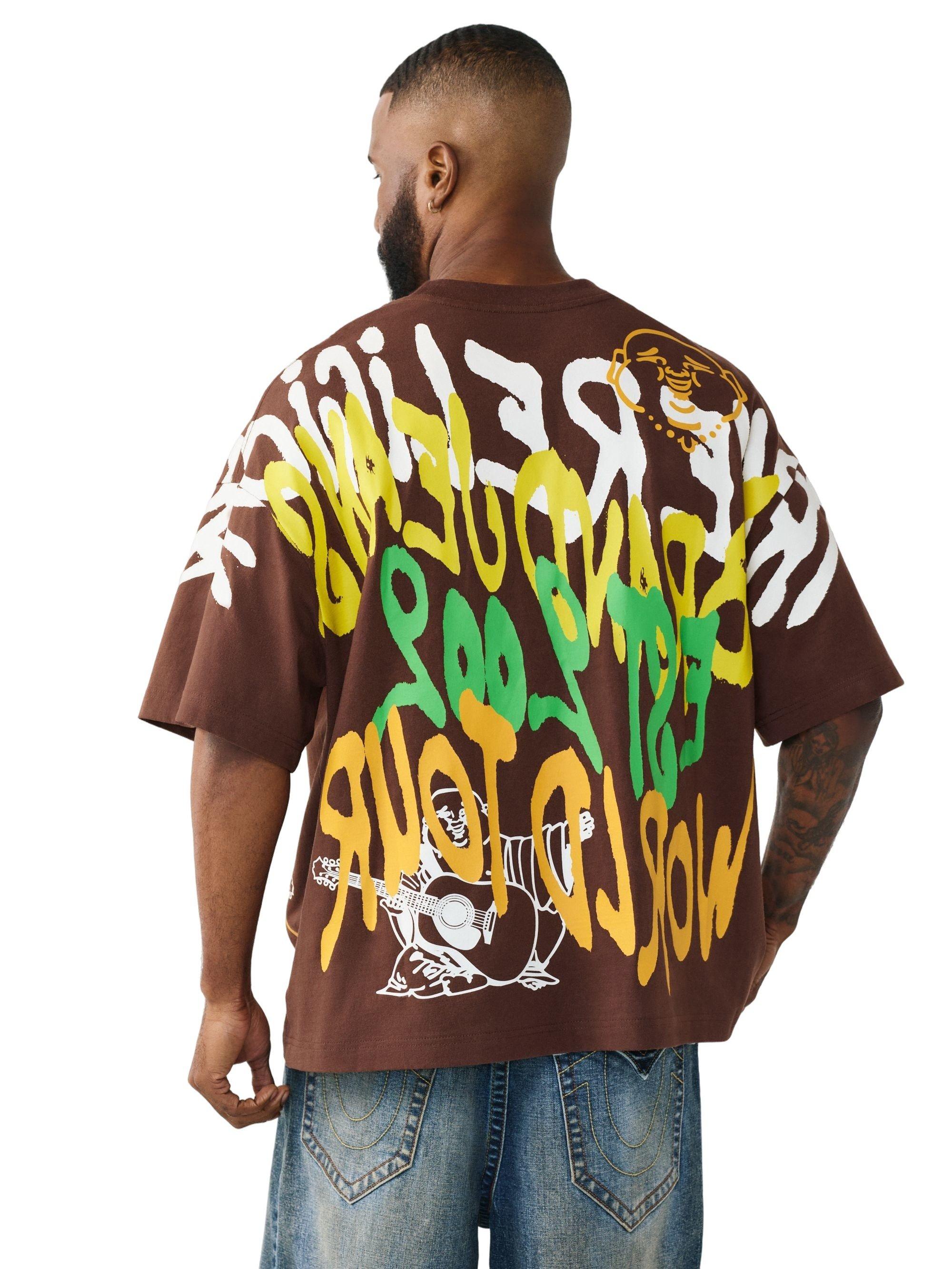 True Religion Men's Graffiti Heavyweight Oversized Tee - BROWN Thumbnail View 4