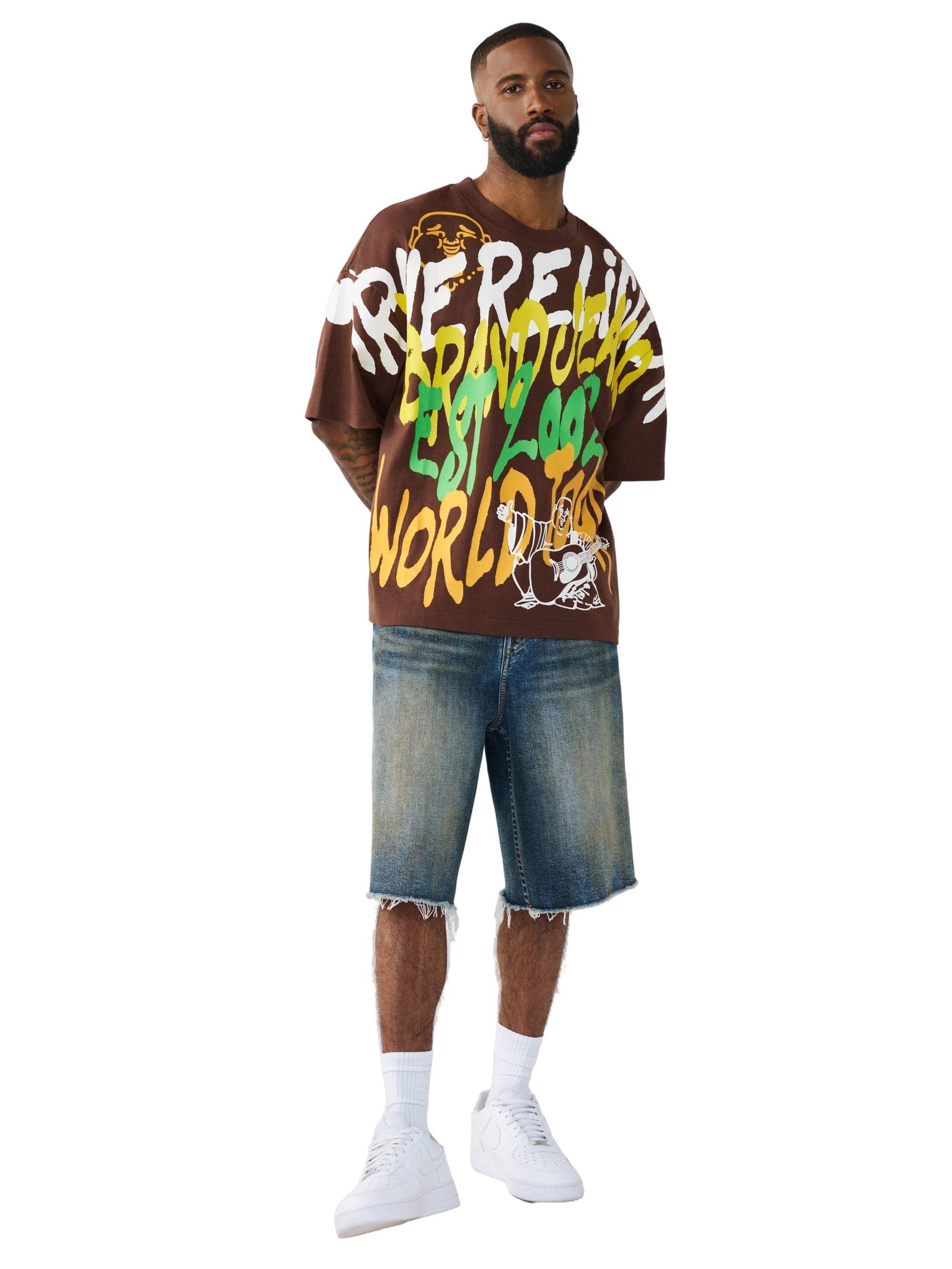 True Religion Men's Graffiti Heavyweight Oversized Tee - BROWN Thumbnail View 5