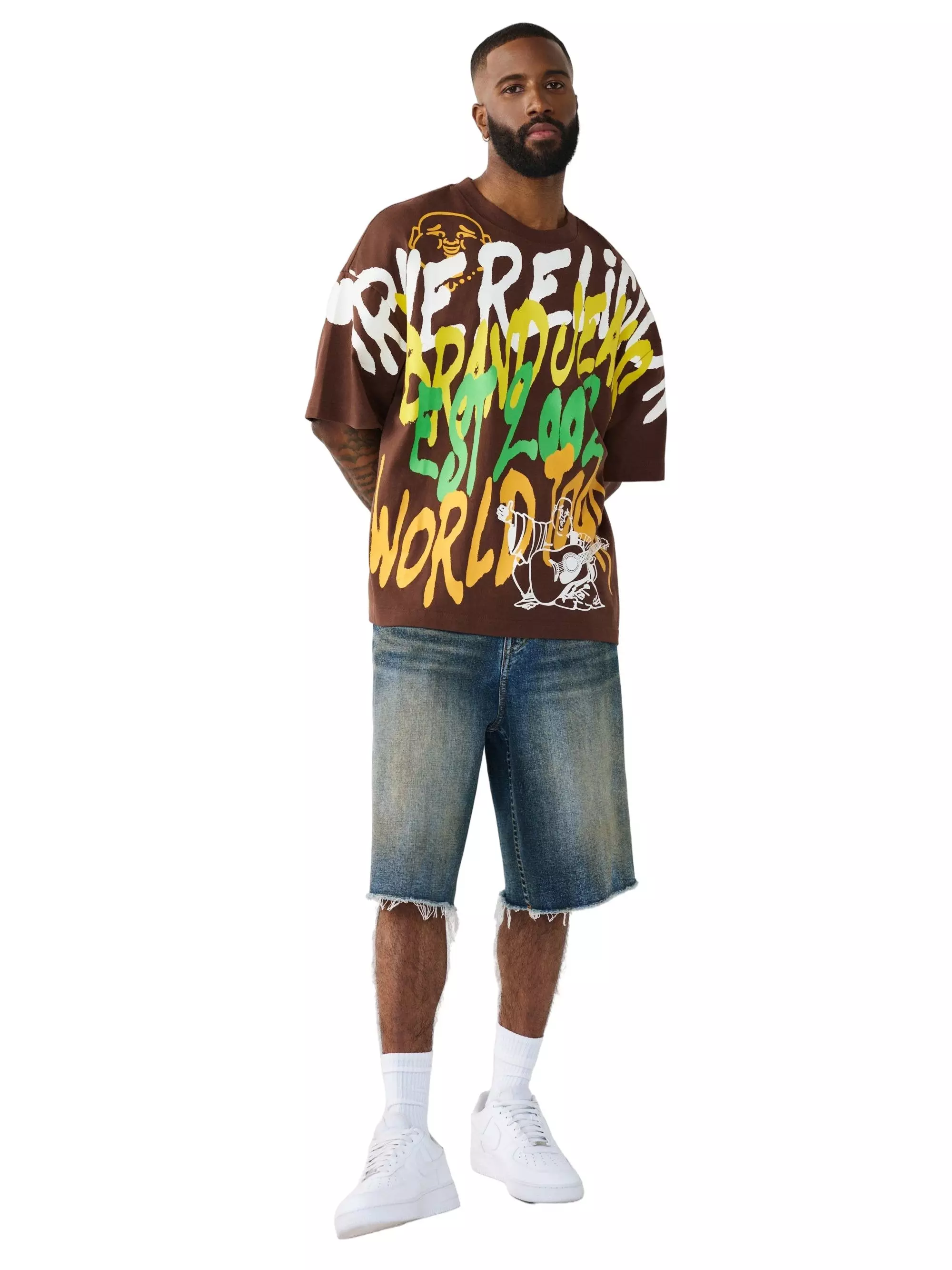 True Religion Men's Graffiti Heavyweight Oversized Tee - BROWN