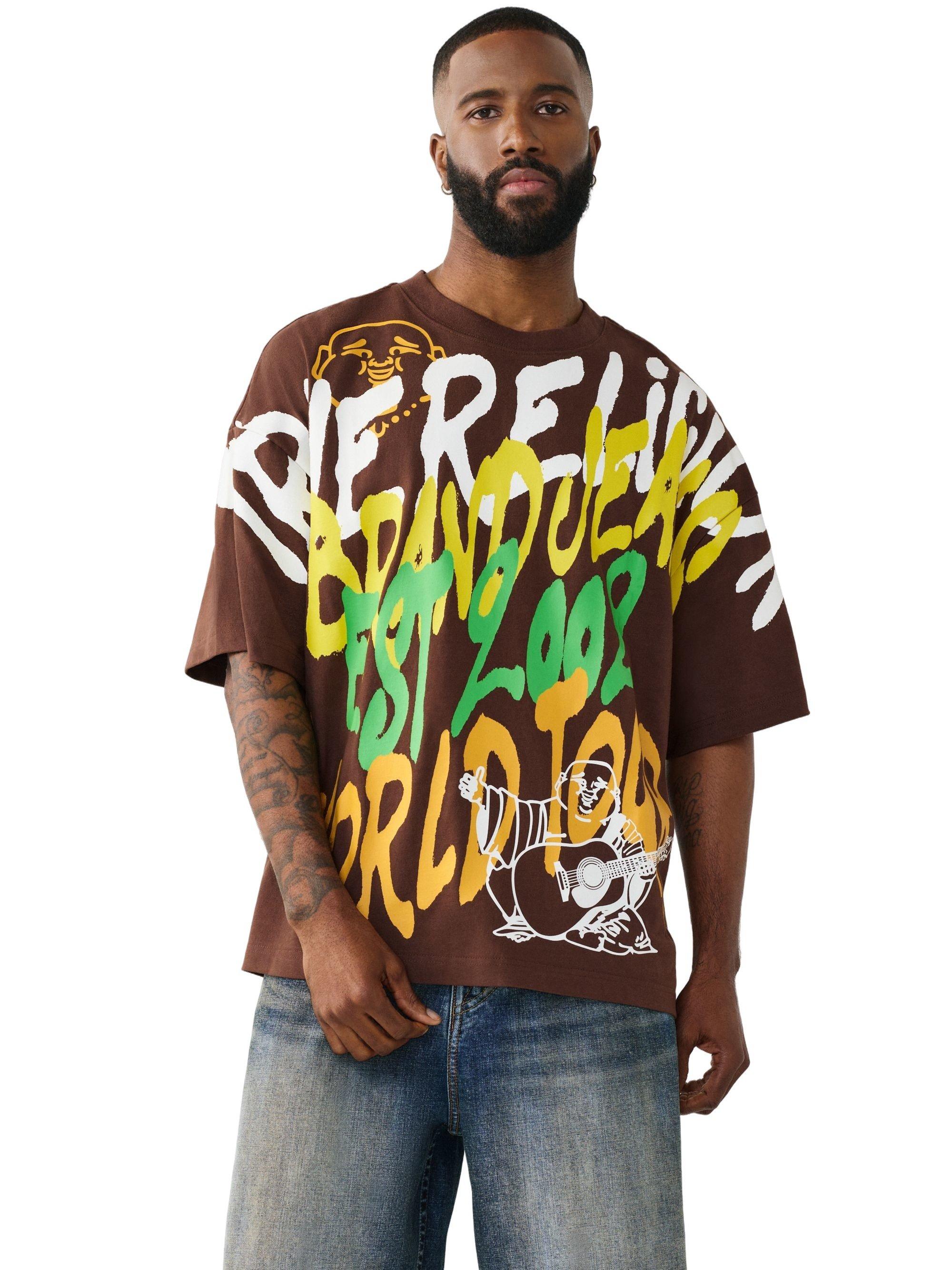 True Religion Men's Graffiti Heavyweight Oversized Tee - BROWN Thumbnail View 6