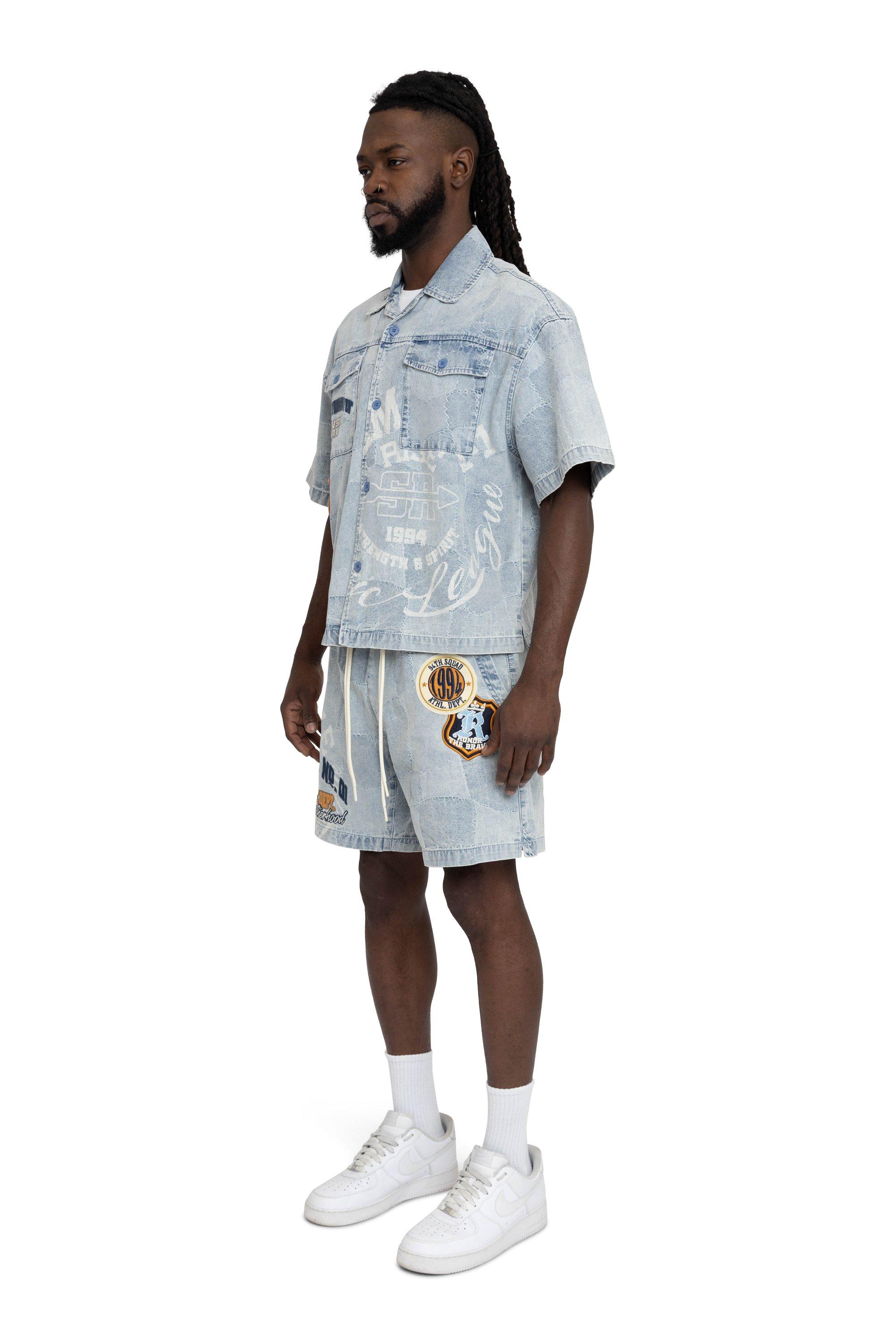 Smoke Rise Men's Brotherhood Denim Shorts - Porcelain Blue - BLUE Thumbnail View 3