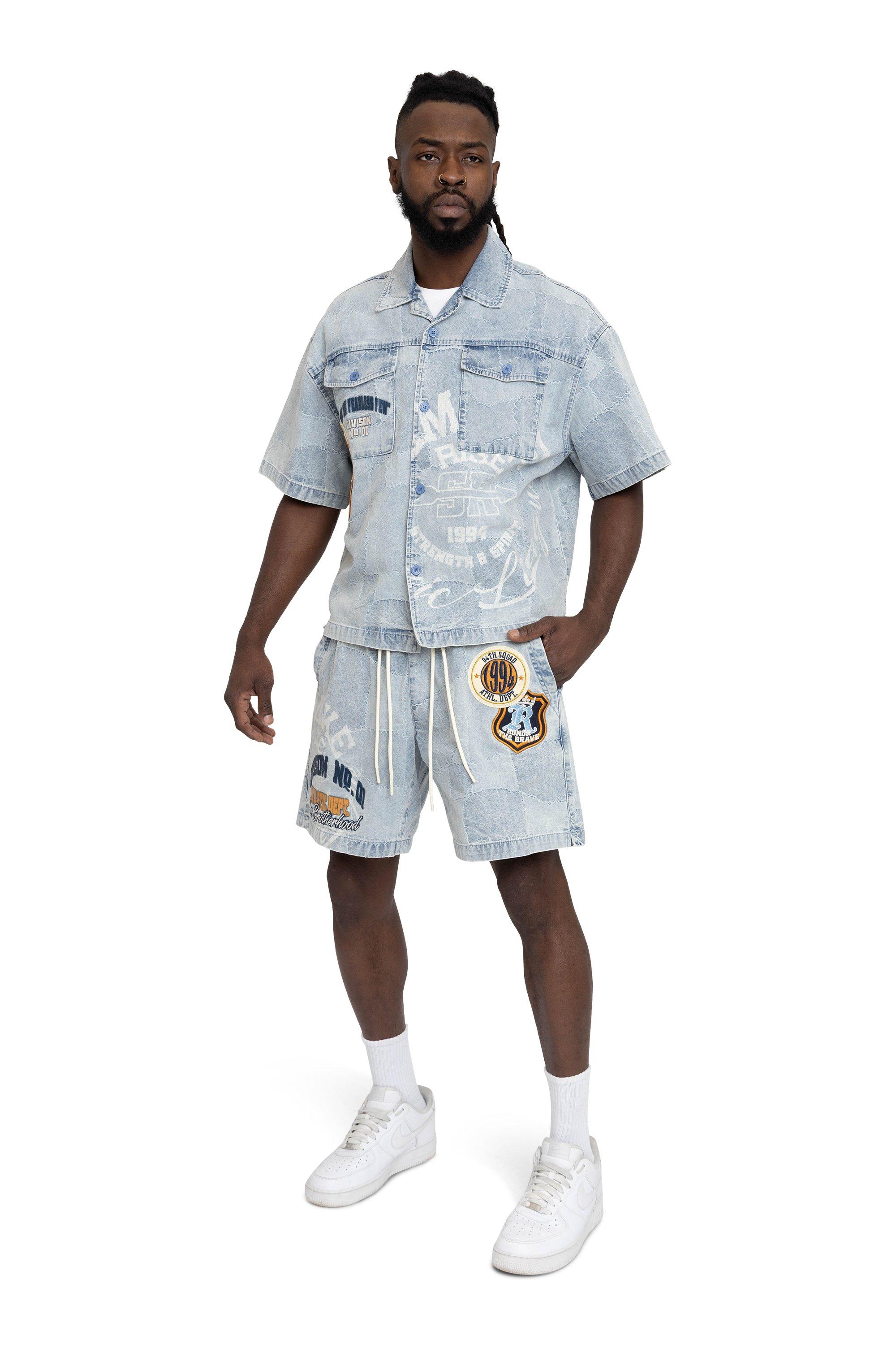 Smoke Rise Men's Brotherhood Denim Shorts - Porcelain Blue - BLUE Thumbnail View 5