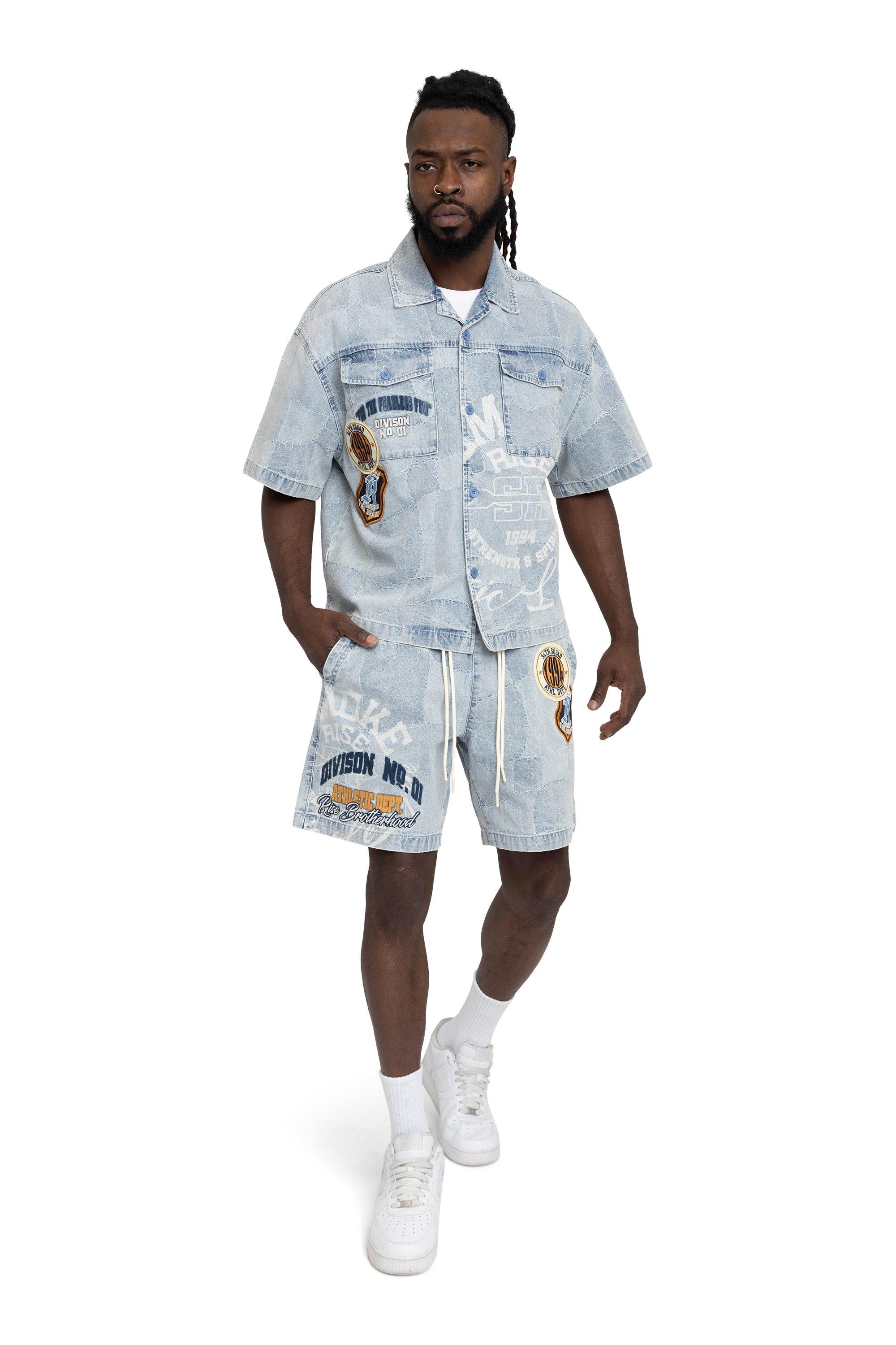 Smoke Rise Men's Brotherhood Denim Shorts - Porcelain Blue - BLUE Thumbnail View 6