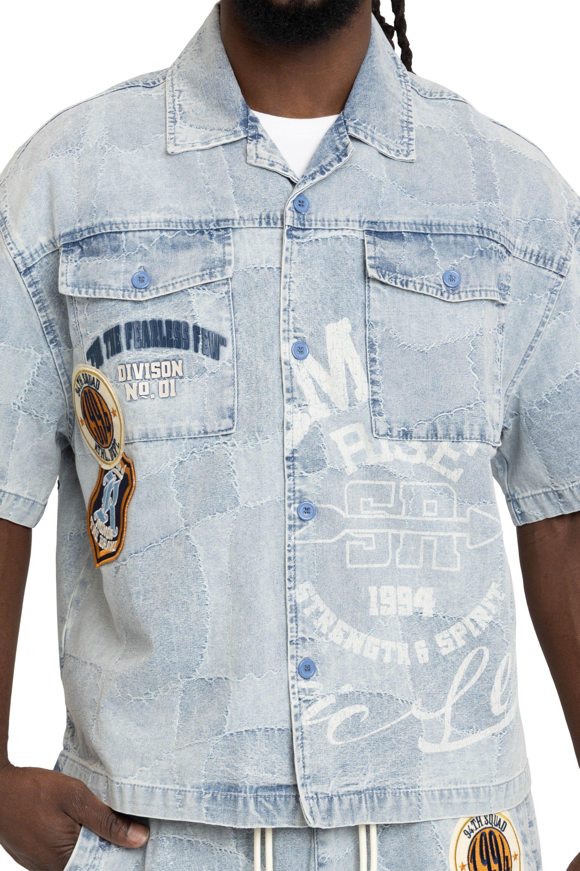 Smoke Rise Men's Brotherhood Denim Shirt - Porcelain - BLUE Thumbnail View 1