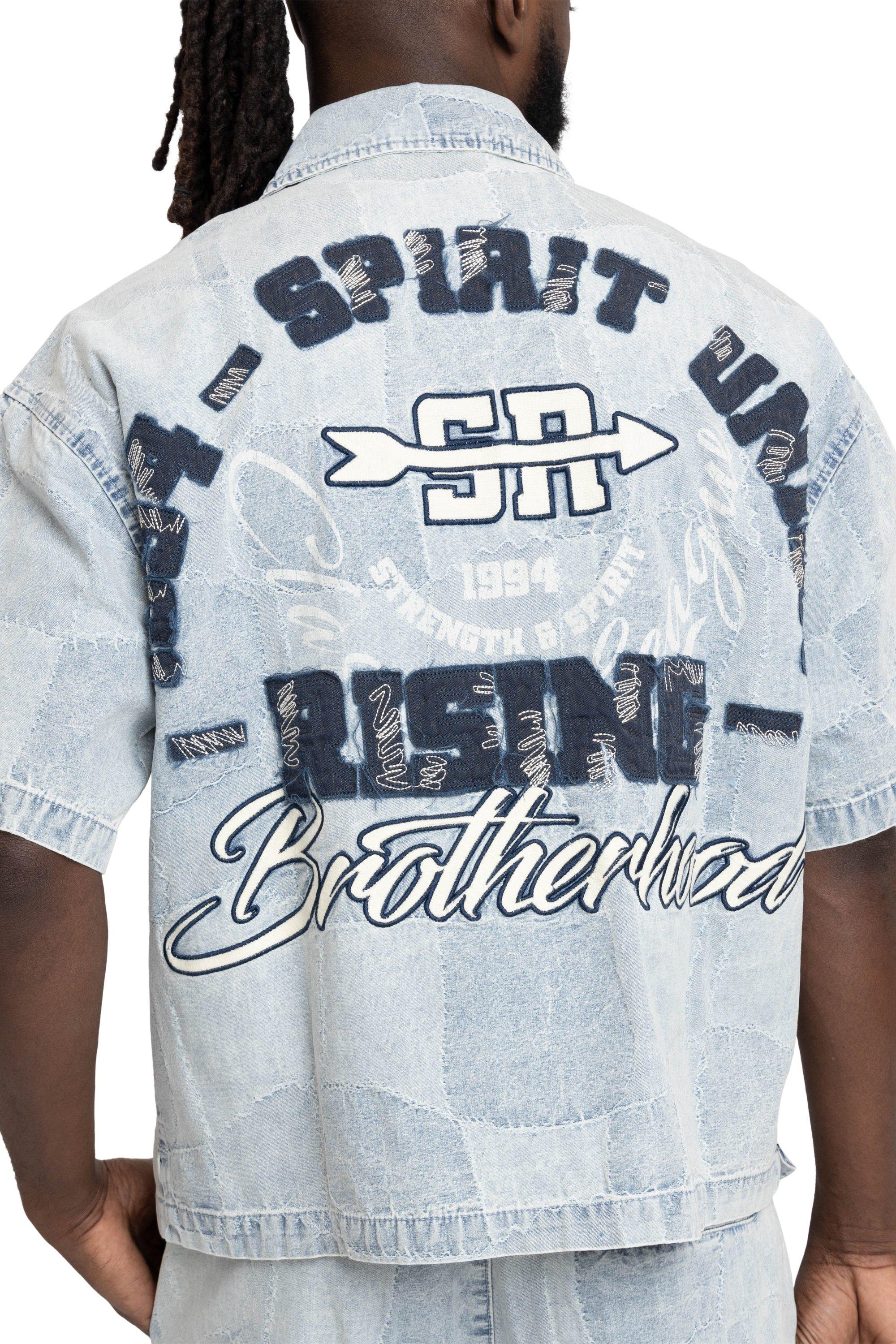 Smoke Rise Men's Brotherhood Denim Shirt - Porcelain - BLUE Thumbnail View 2