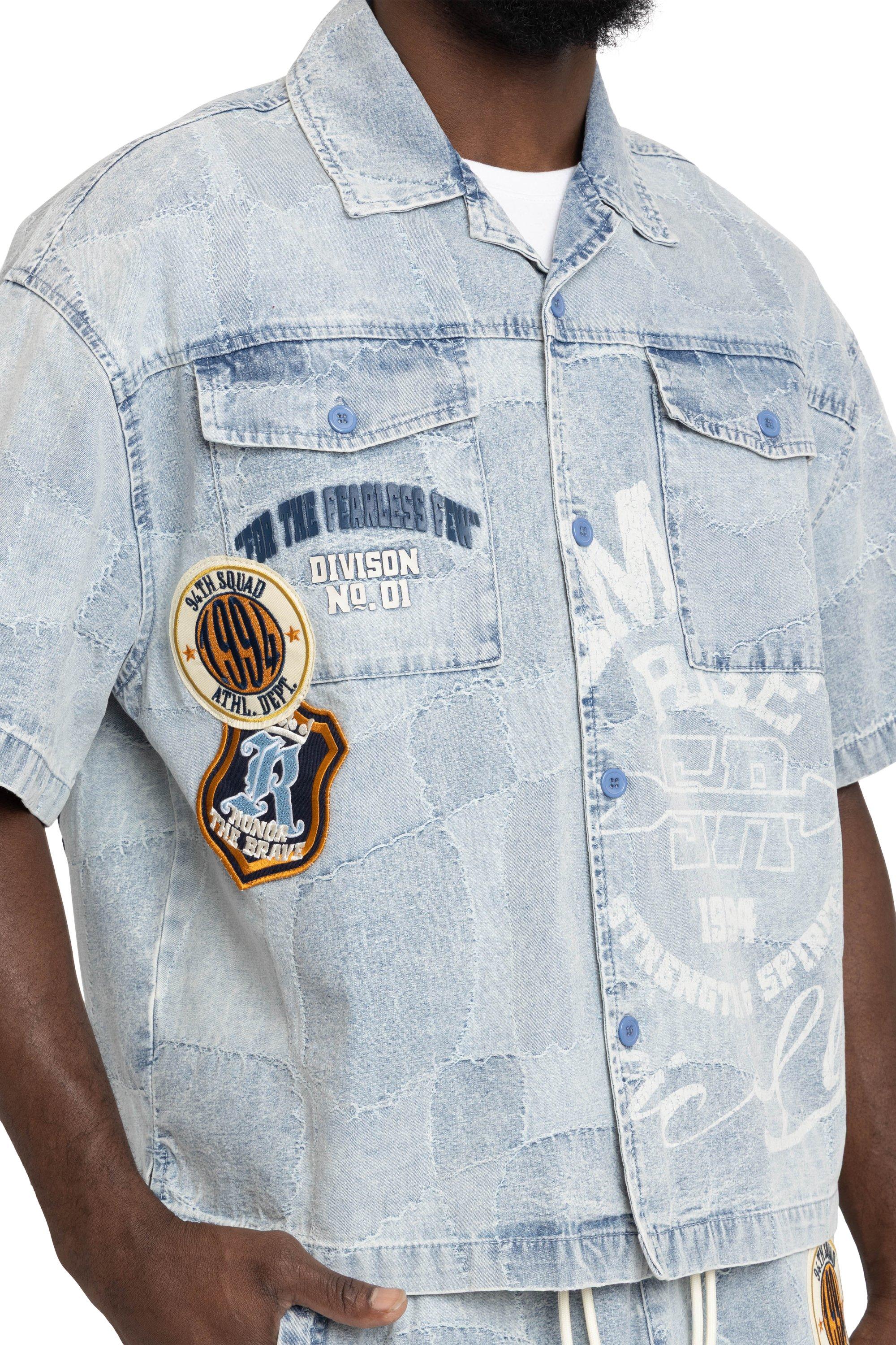 Smoke Rise Men's Brotherhood Denim Shirt - Porcelain - BLUE Thumbnail View 3