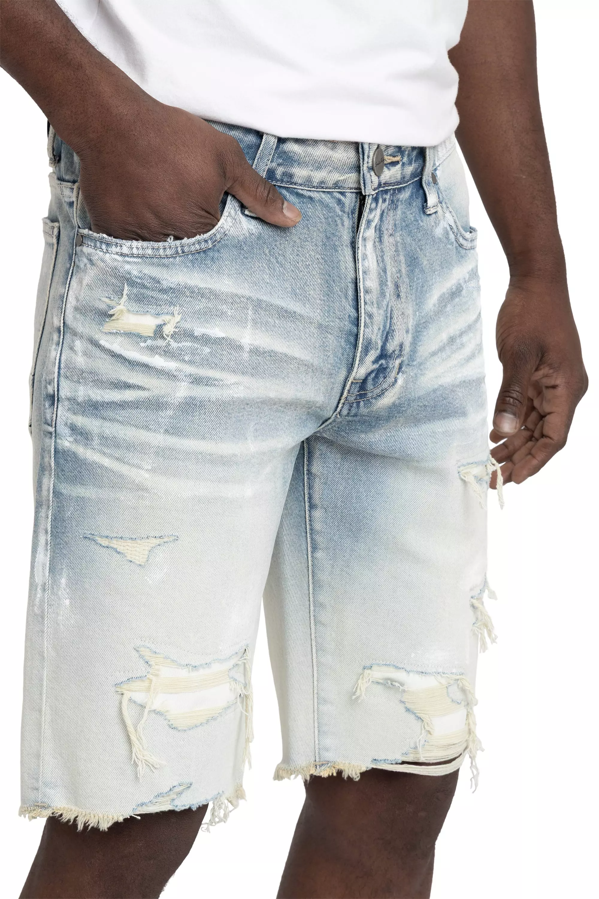 Smoke Rise Men's Paint Splatter Shorts - Ombre Blue - BLUE