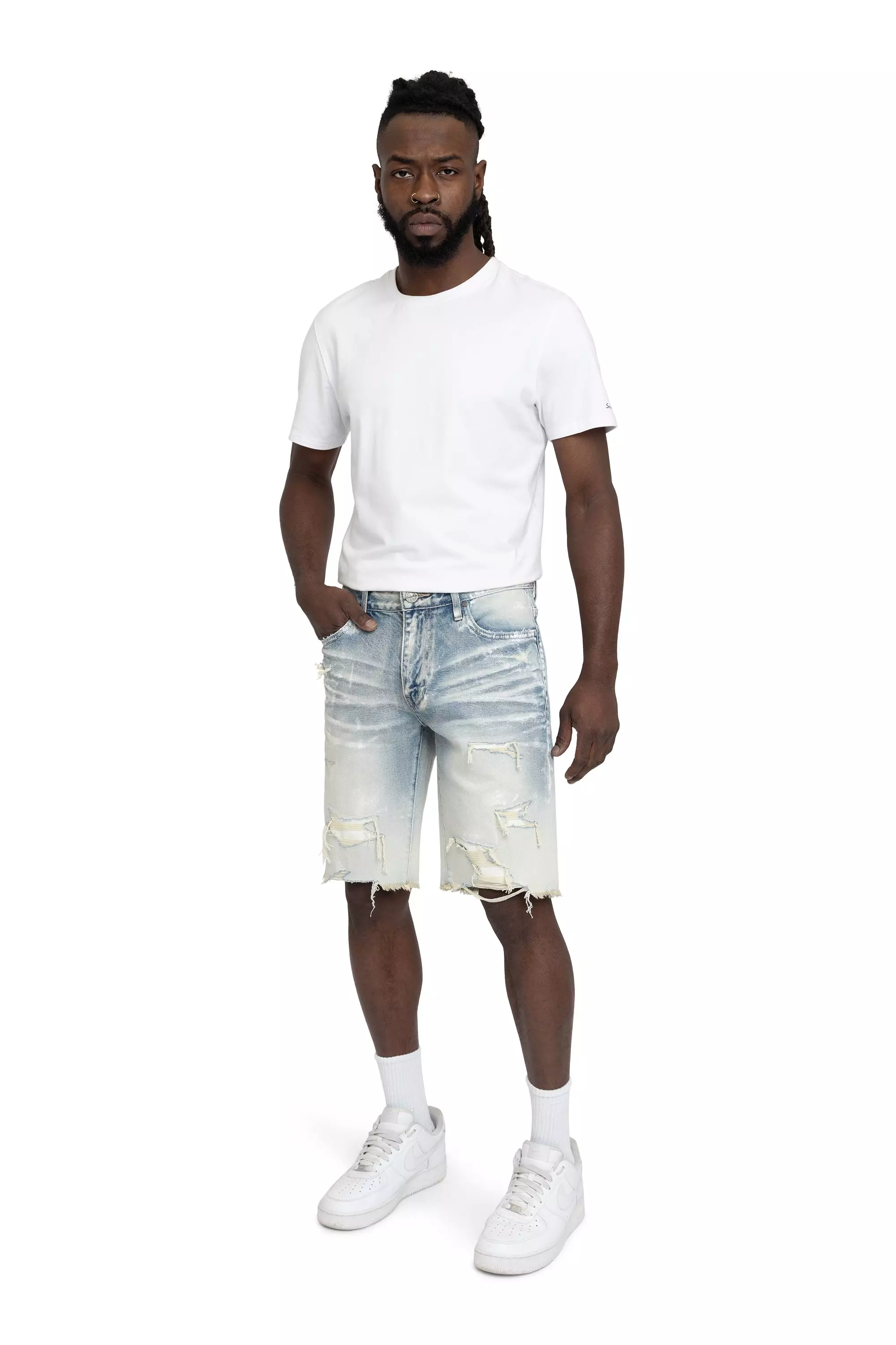 Smoke Rise Men's Paint Splatter Shorts - Ombre Blue - BLUE