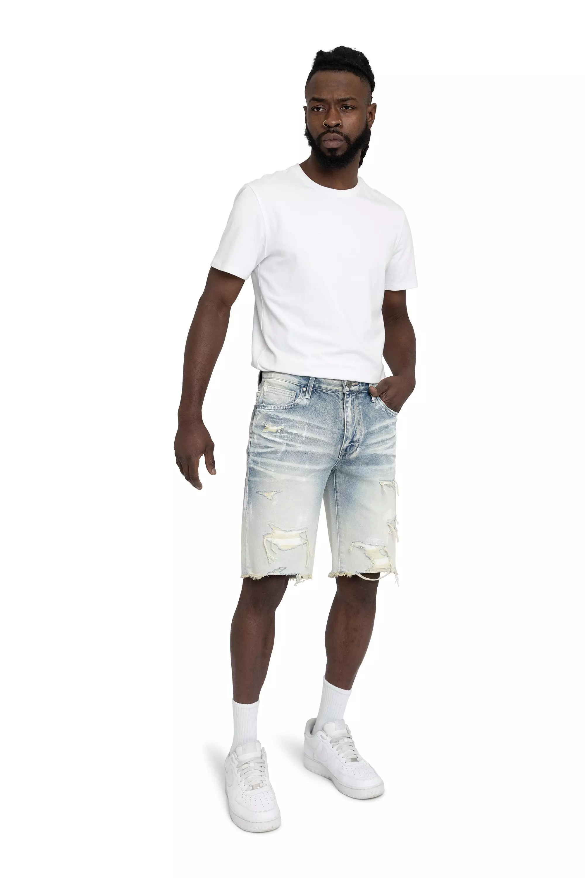 Smoke Rise Men's Paint Splatter Shorts - Ombre Blue - BLUE