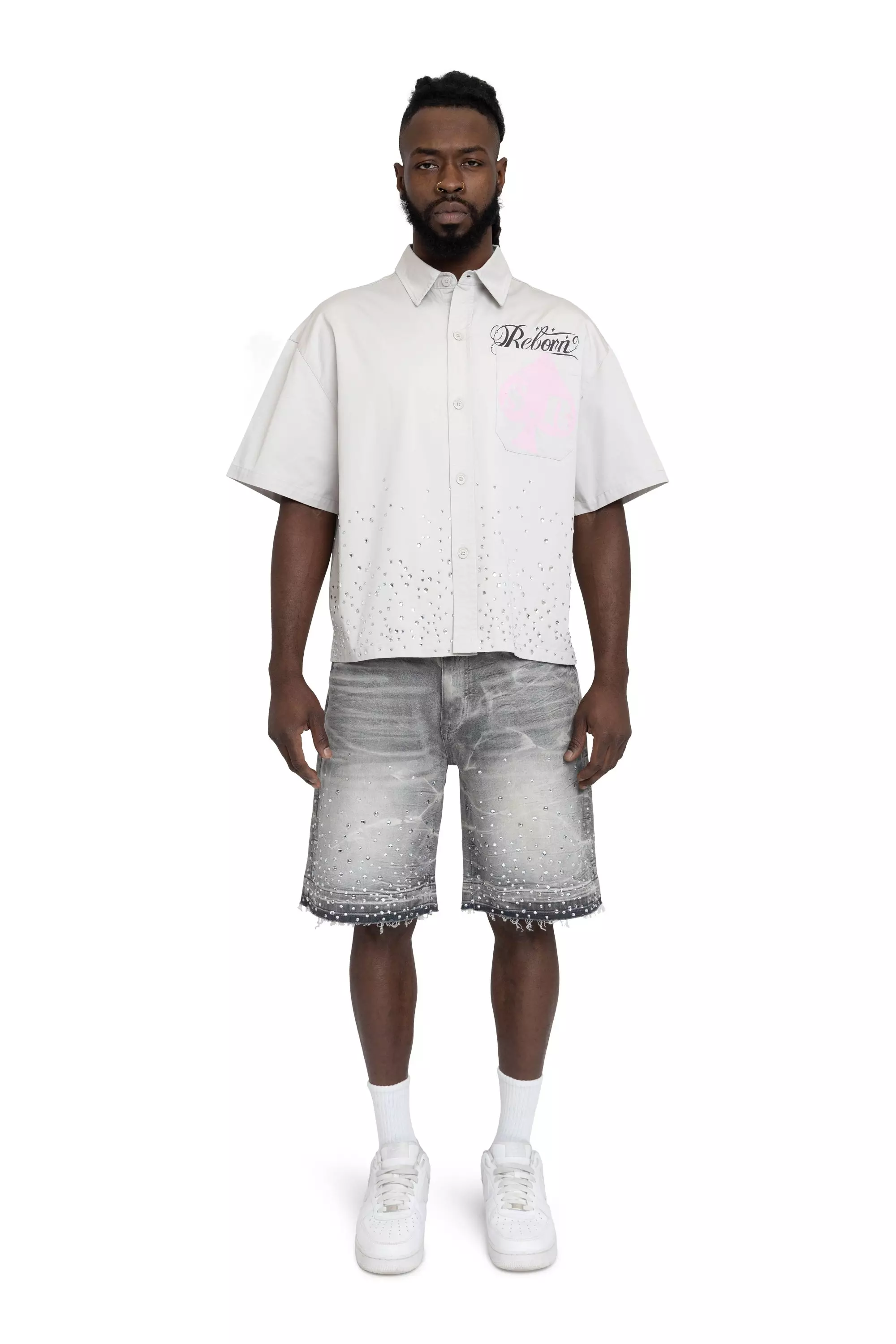 Smoke Rise Men's Comfort Rhinestone Shorts - Calcite Grey - GREY
