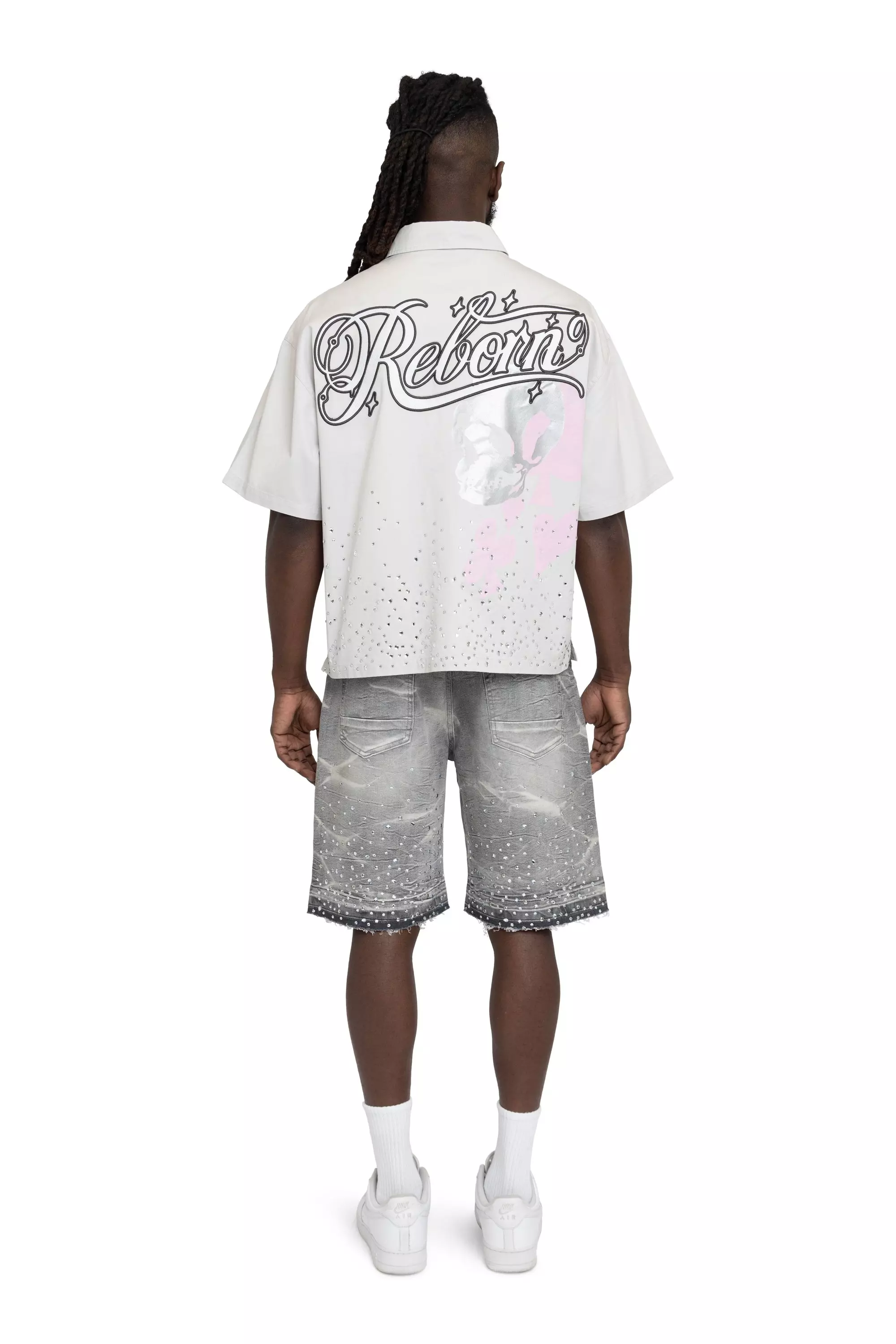 Smoke Rise Men's Comfort Rhinestone Shorts - Calcite Grey - GREY