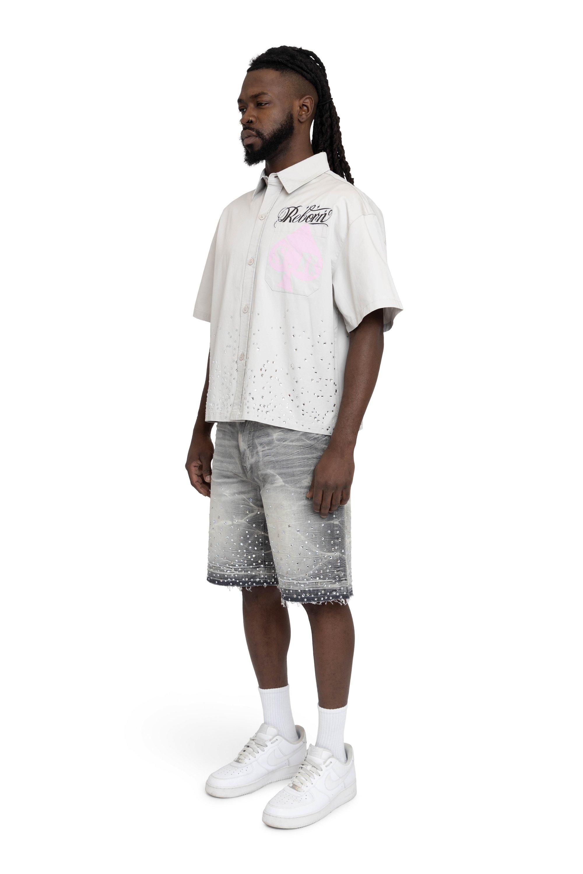 Smoke Rise Men's Comfort Rhinestone Shorts - Calcite Grey - GREY Thumbnail View 3