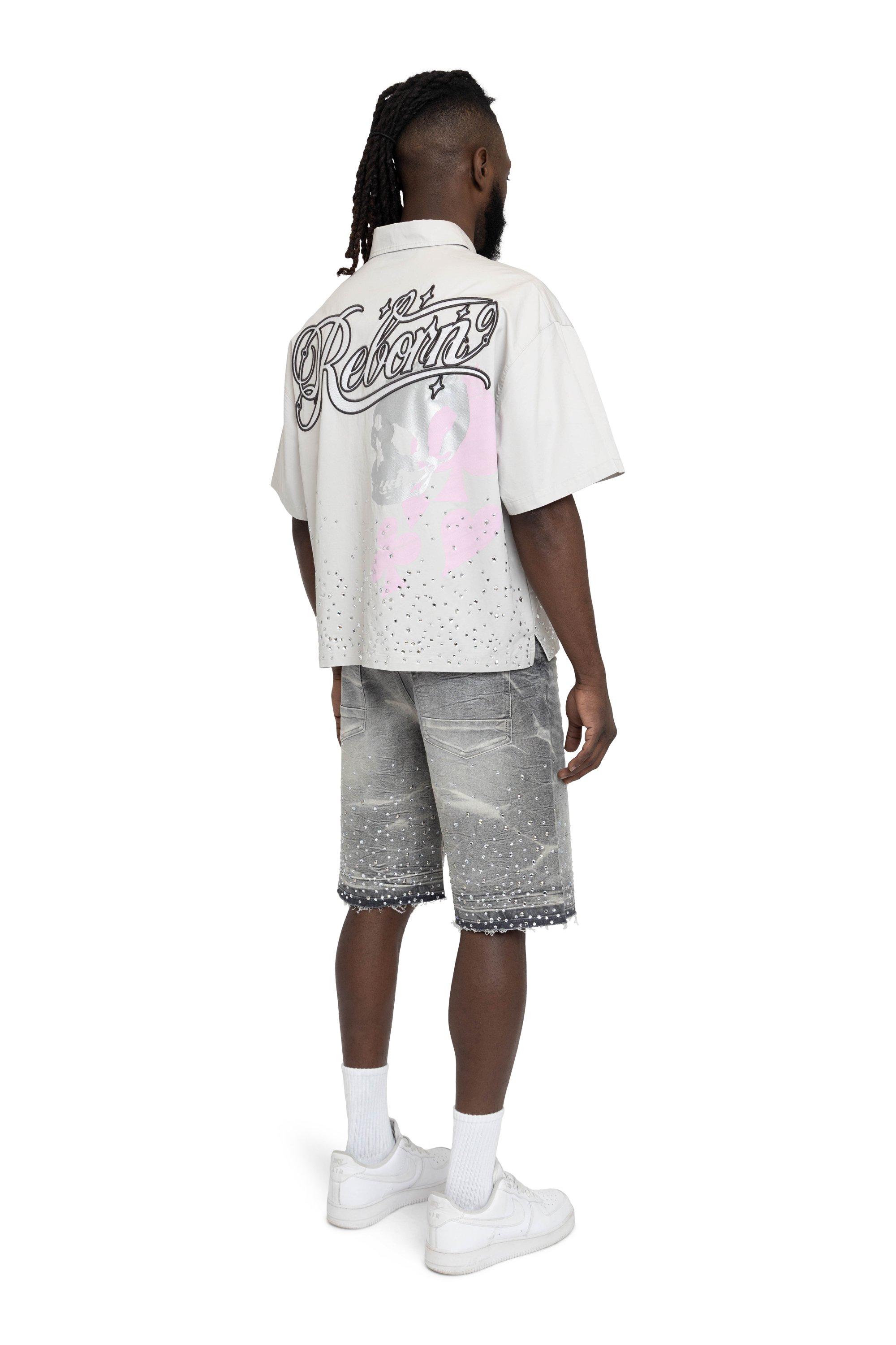Smoke Rise Men's Comfort Rhinestone Shorts - Calcite Grey - GREY Thumbnail View 4