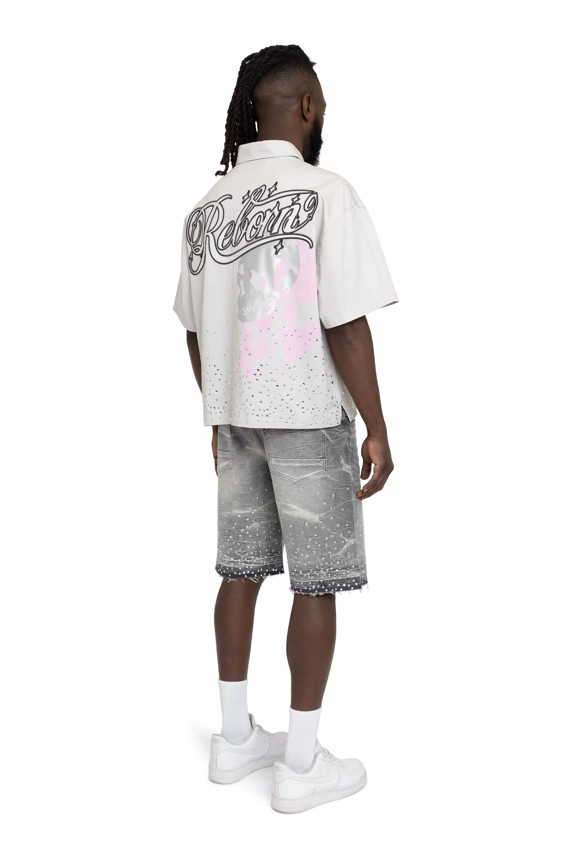 Smoke Rise Men's Comfort Rhinestone Shorts - Calcite Grey - GREY