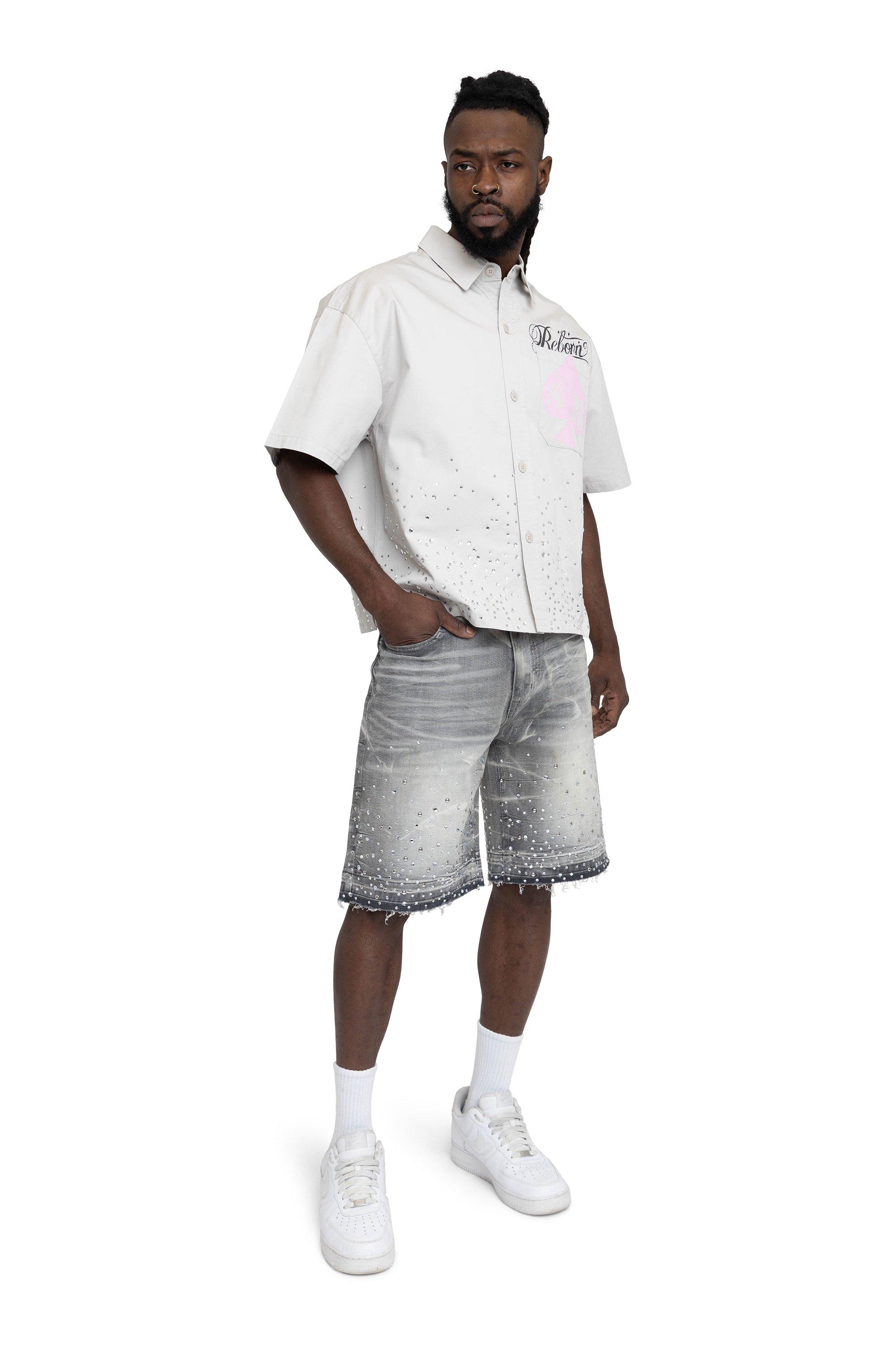 Smoke Rise Men's Comfort Rhinestone Shorts - Calcite Grey - GREY Thumbnail View 5