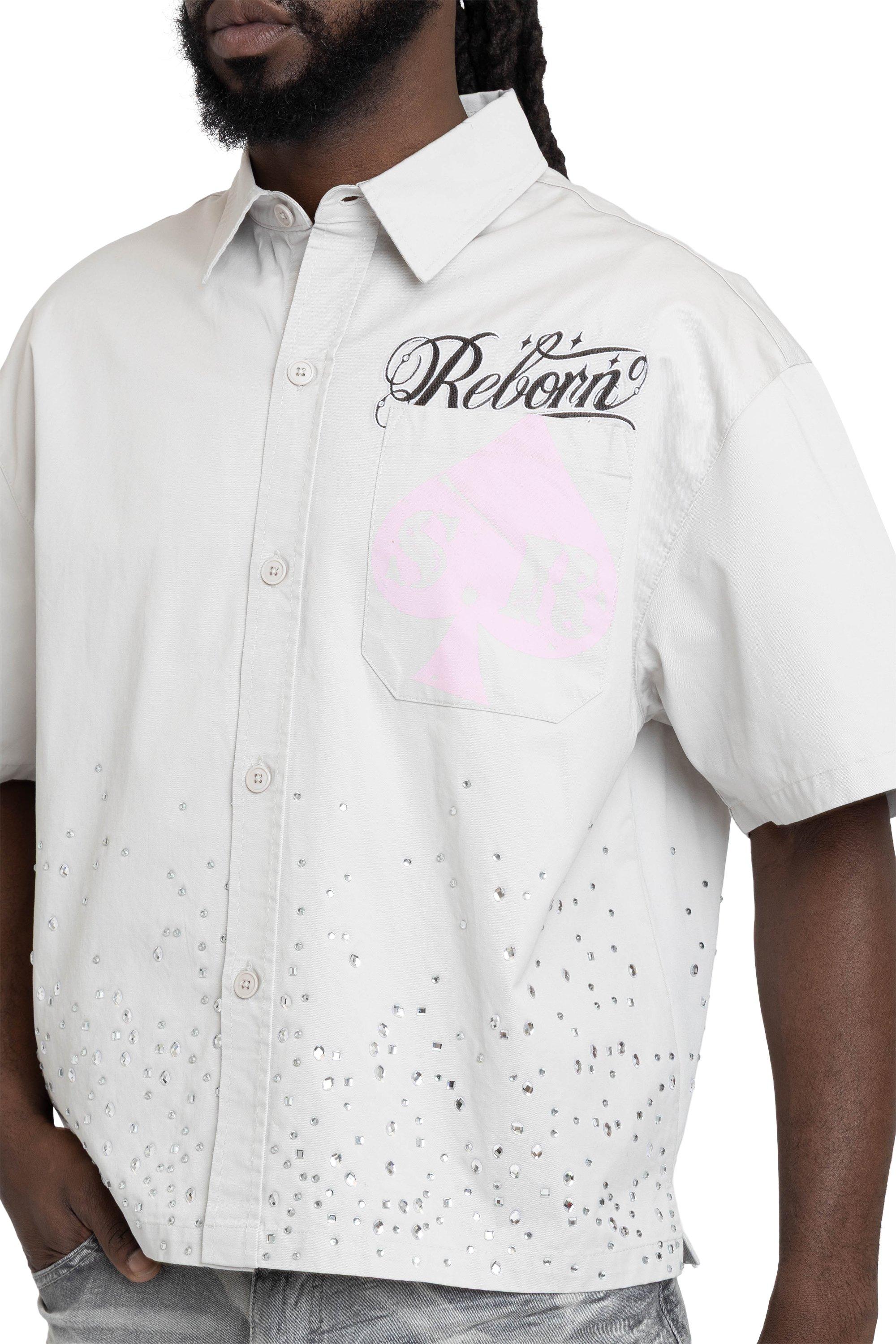 Smoke Rise Men's Rhinestone Shirt - Lunar - GREY Thumbnail View 3