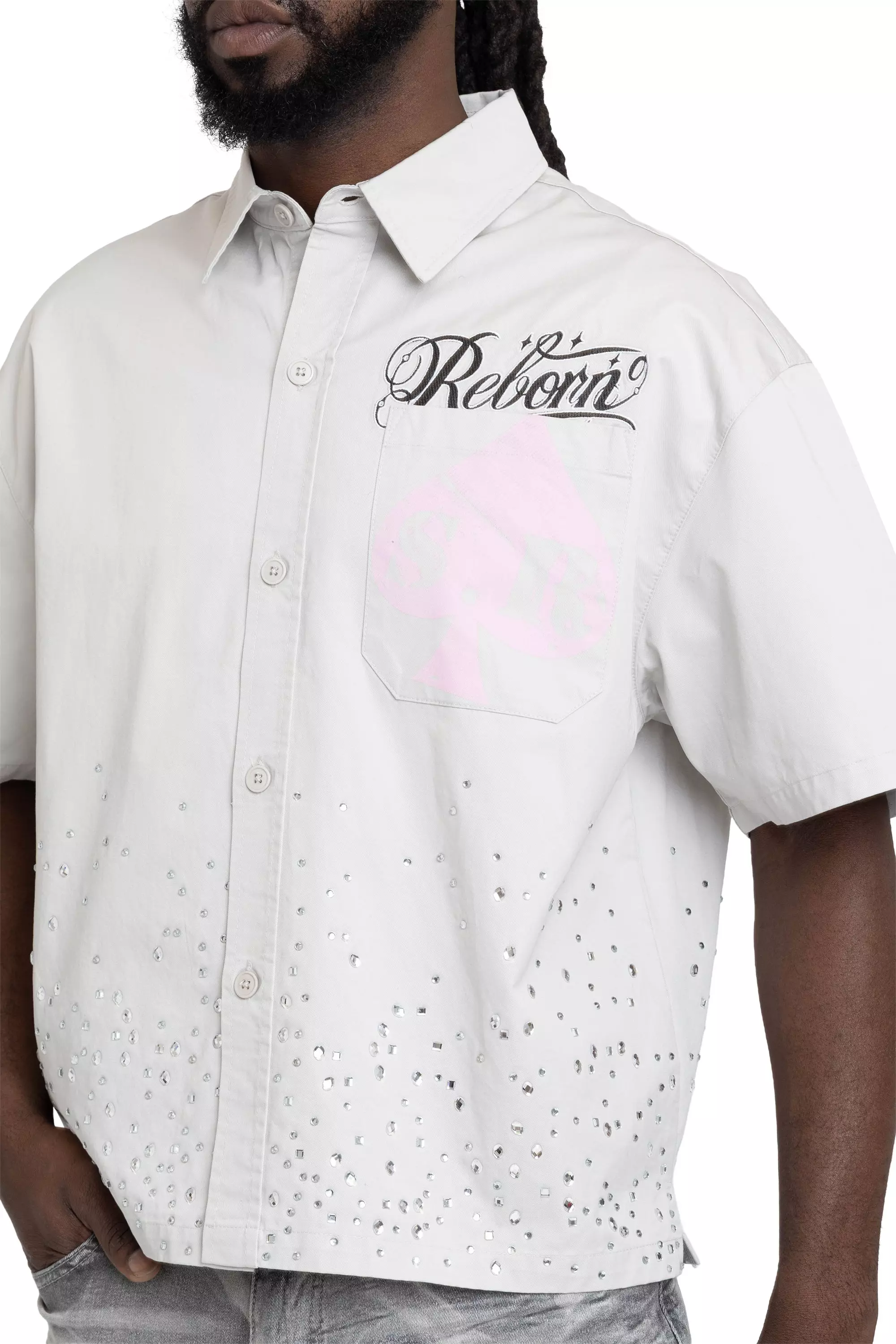 Smoke Rise Men's Rhinestone Shirt - Lunar - GREY