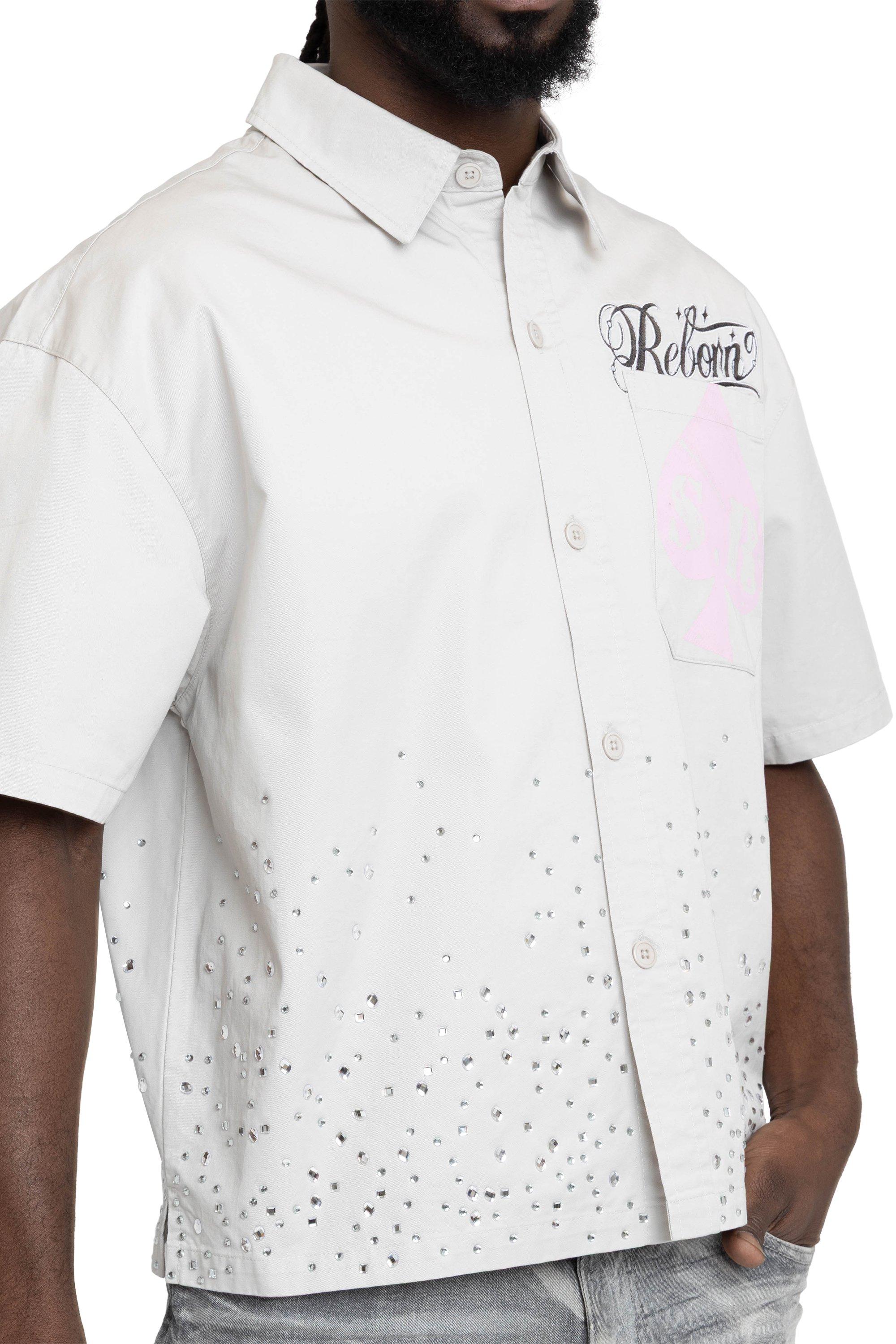 Smoke Rise Men's Rhinestone Shirt - Lunar - GREY Thumbnail View 4