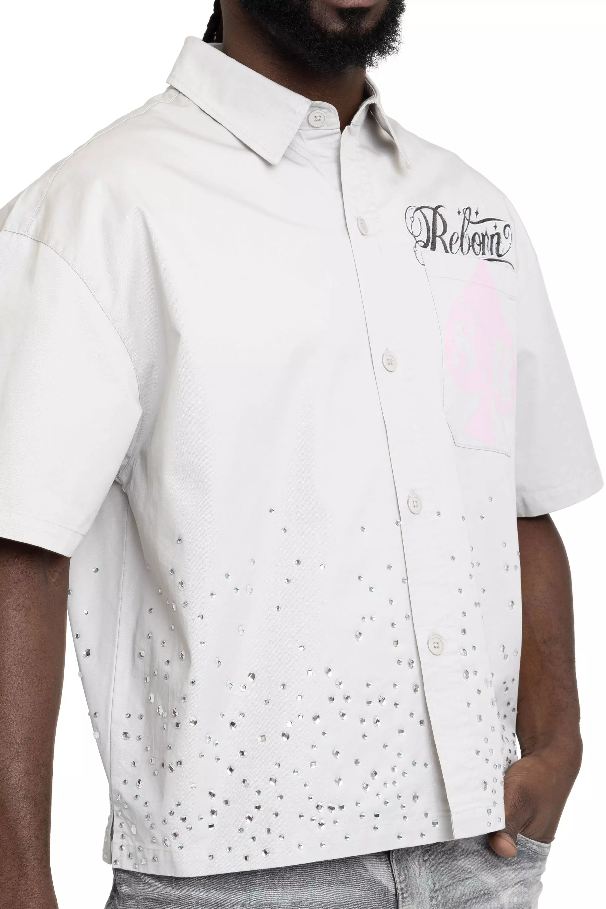 Smoke Rise Men's Rhinestone Shirt - Lunar - GREY