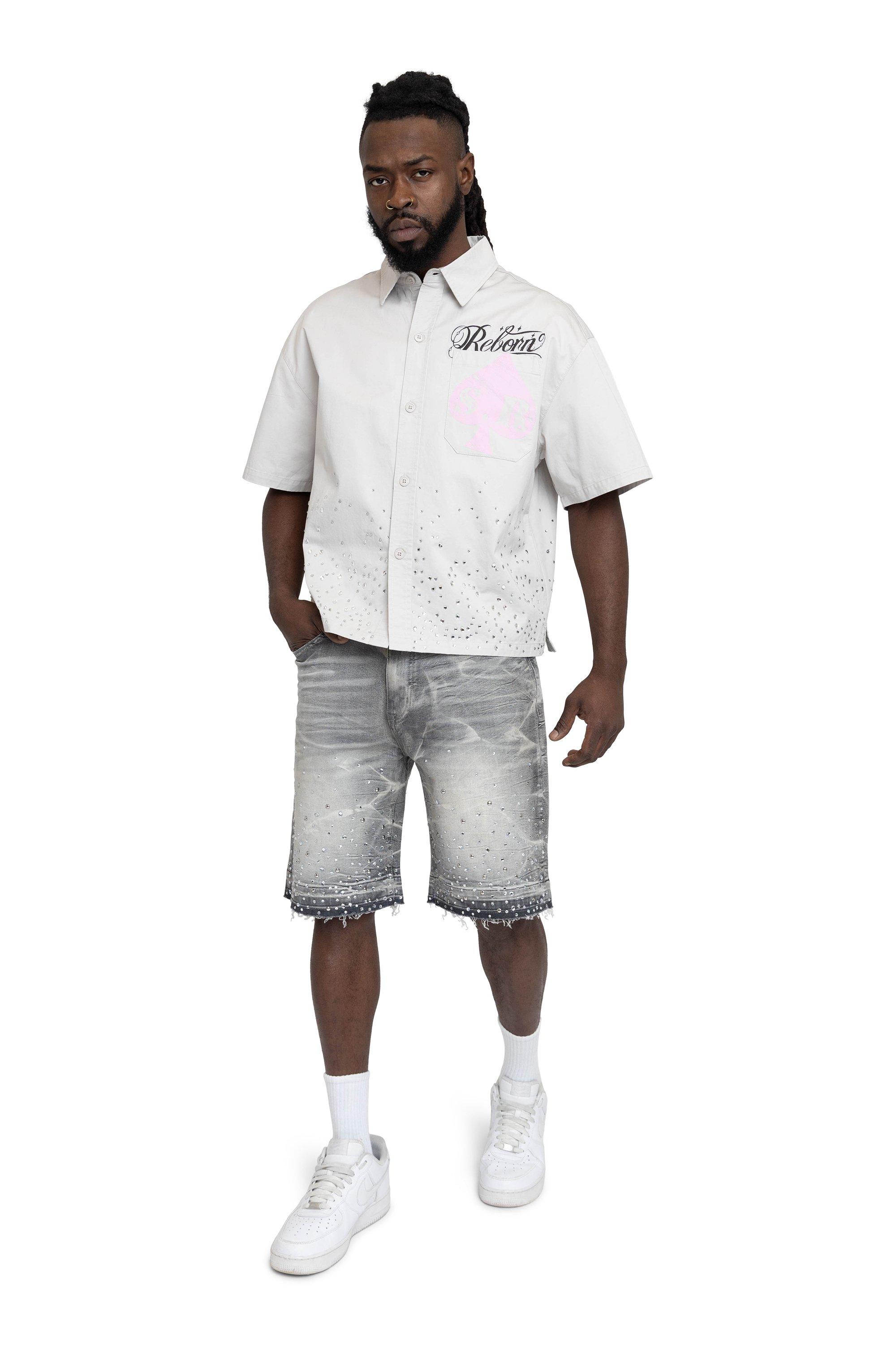 Smoke Rise Men's Rhinestone Shirt - Lunar - GREY Thumbnail View 5