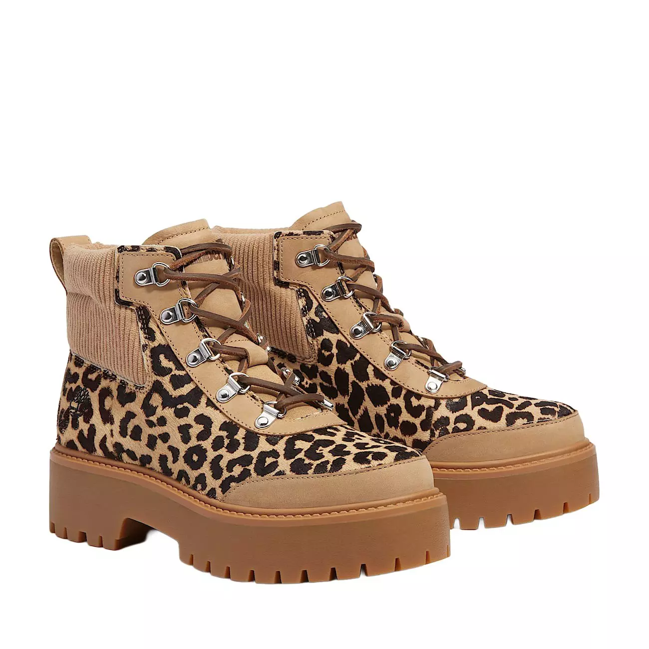 Timberland Stone Street Platform Hiker "Leopard Print/Beige" Women's Boot - BLACK/BROWN
