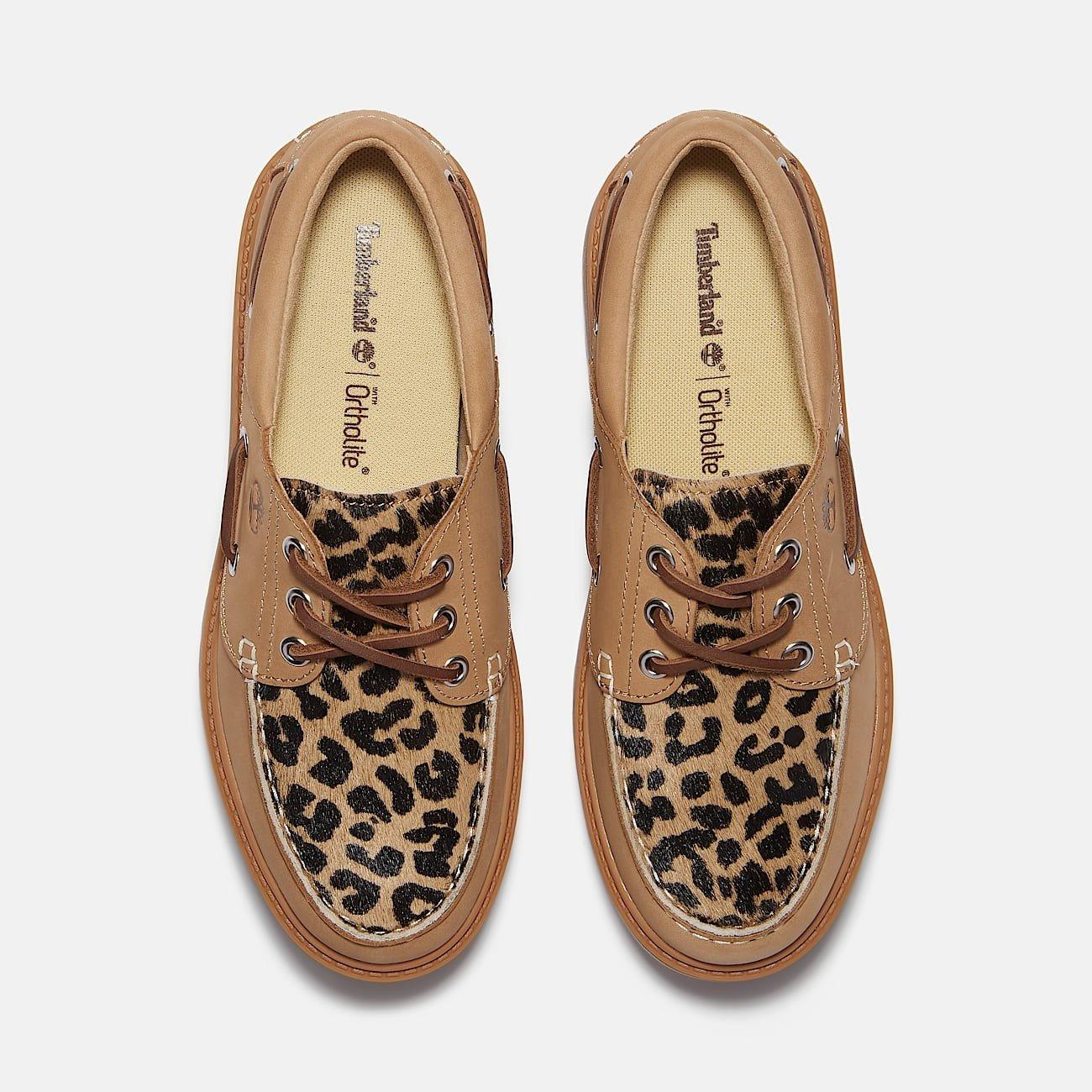 Timberland Stone Street Platform "Leopard Print/Beige" Women's Boat Shoe - BLACK/BROWN Thumbnail View 3