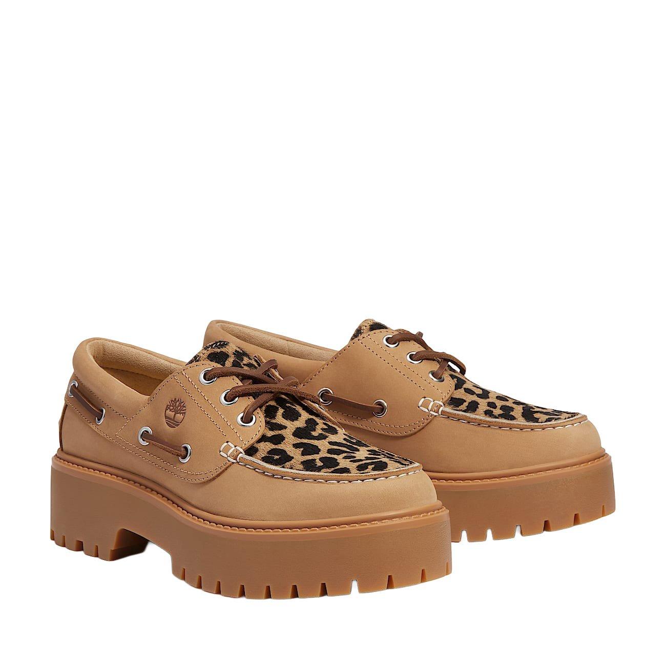 Timberland Stone Street Platform "Leopard Print/Beige" Women's Boat Shoe - BLACK/BROWN Thumbnail View 5