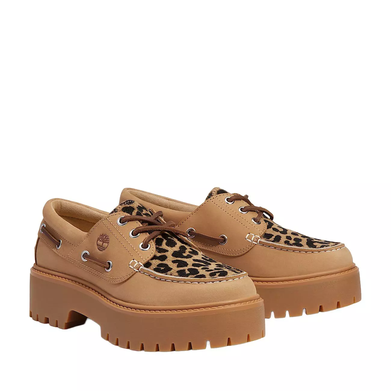 Timberland Stone Street Platform "Leopard Print/Beige" Women's Boat Shoe - BLACK/BROWN