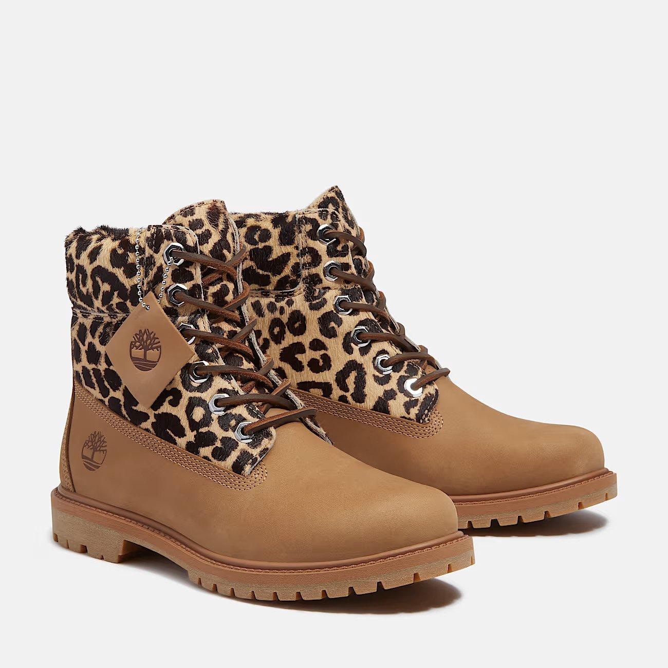 Timberland Premium 6-Inch "Leopard Print/Beige" Women's Boot - BLACK/BROWN Thumbnail View 5