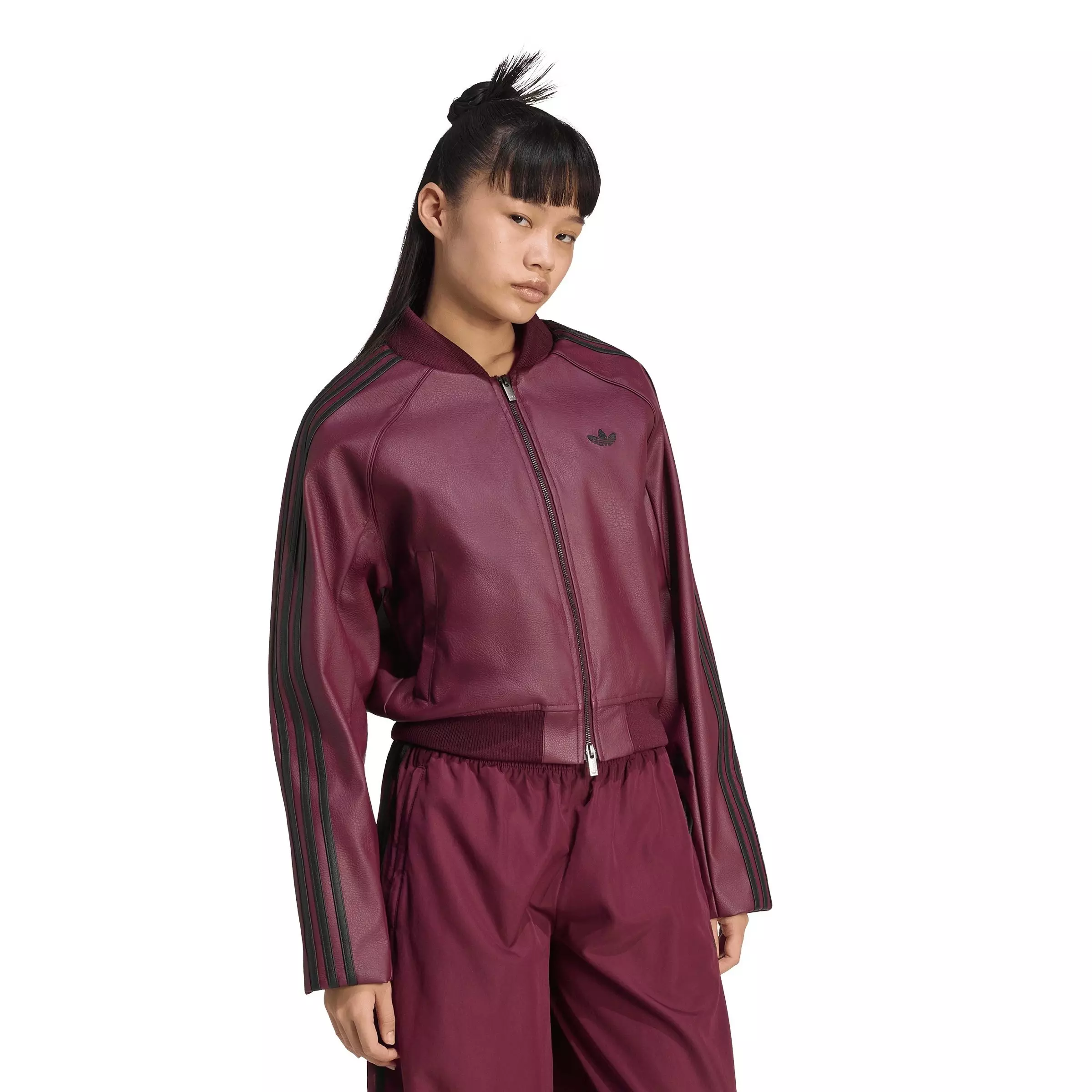adidas Originals Women's Pleather Tracktop Jacket - MAROON