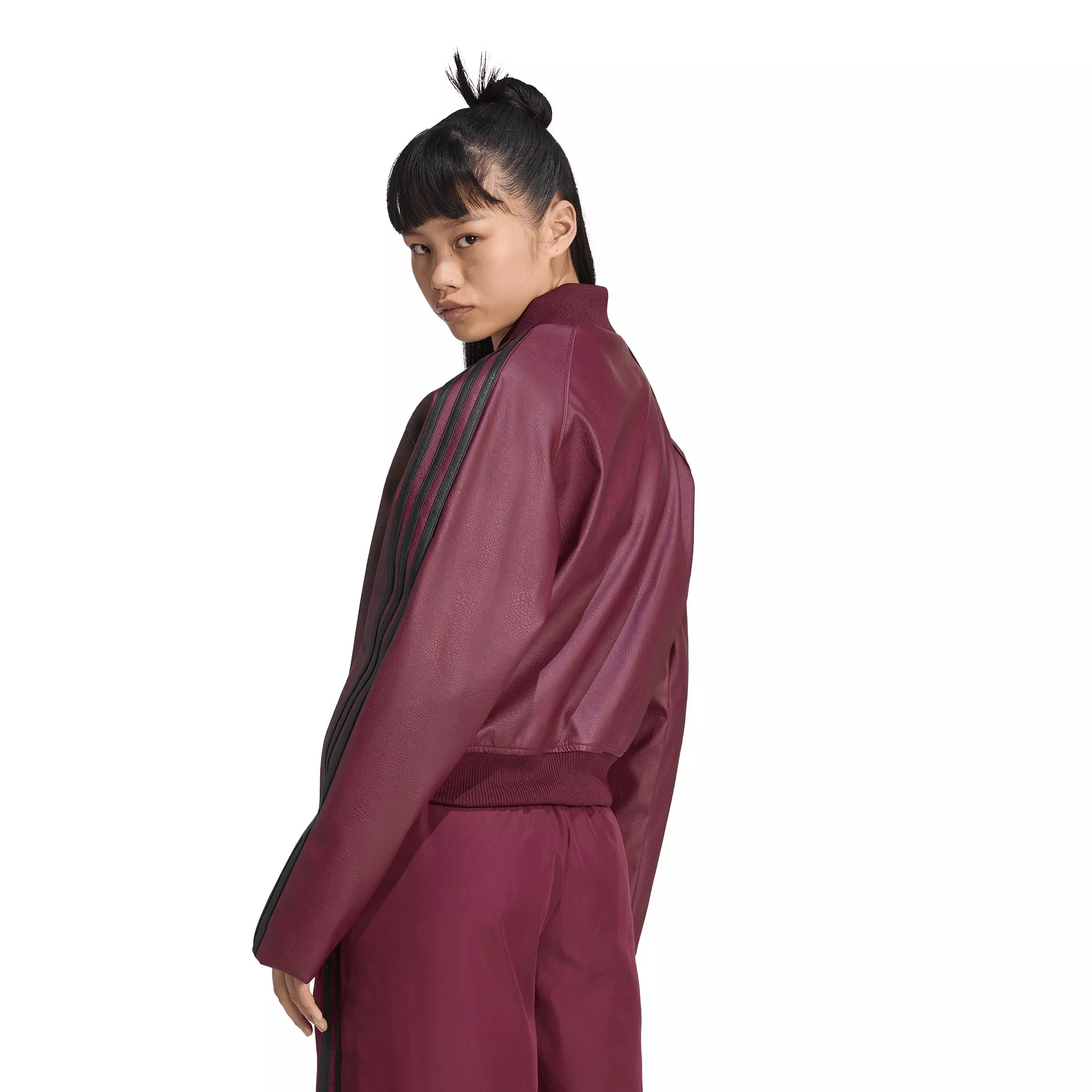 adidas Originals Women's Pleather Tracktop Jacket - MAROON