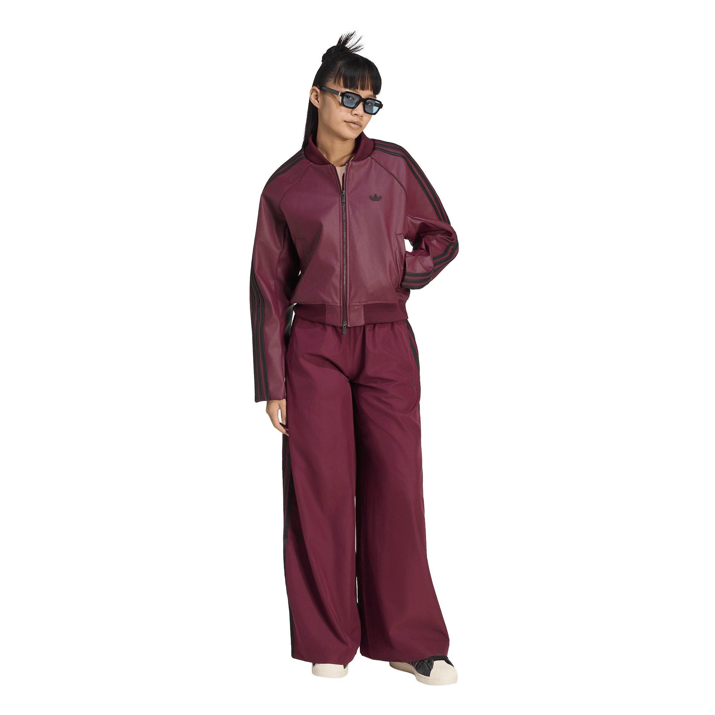 adidas Originals Women's Pleather Tracktop Jacket - MAROON Thumbnail View 5