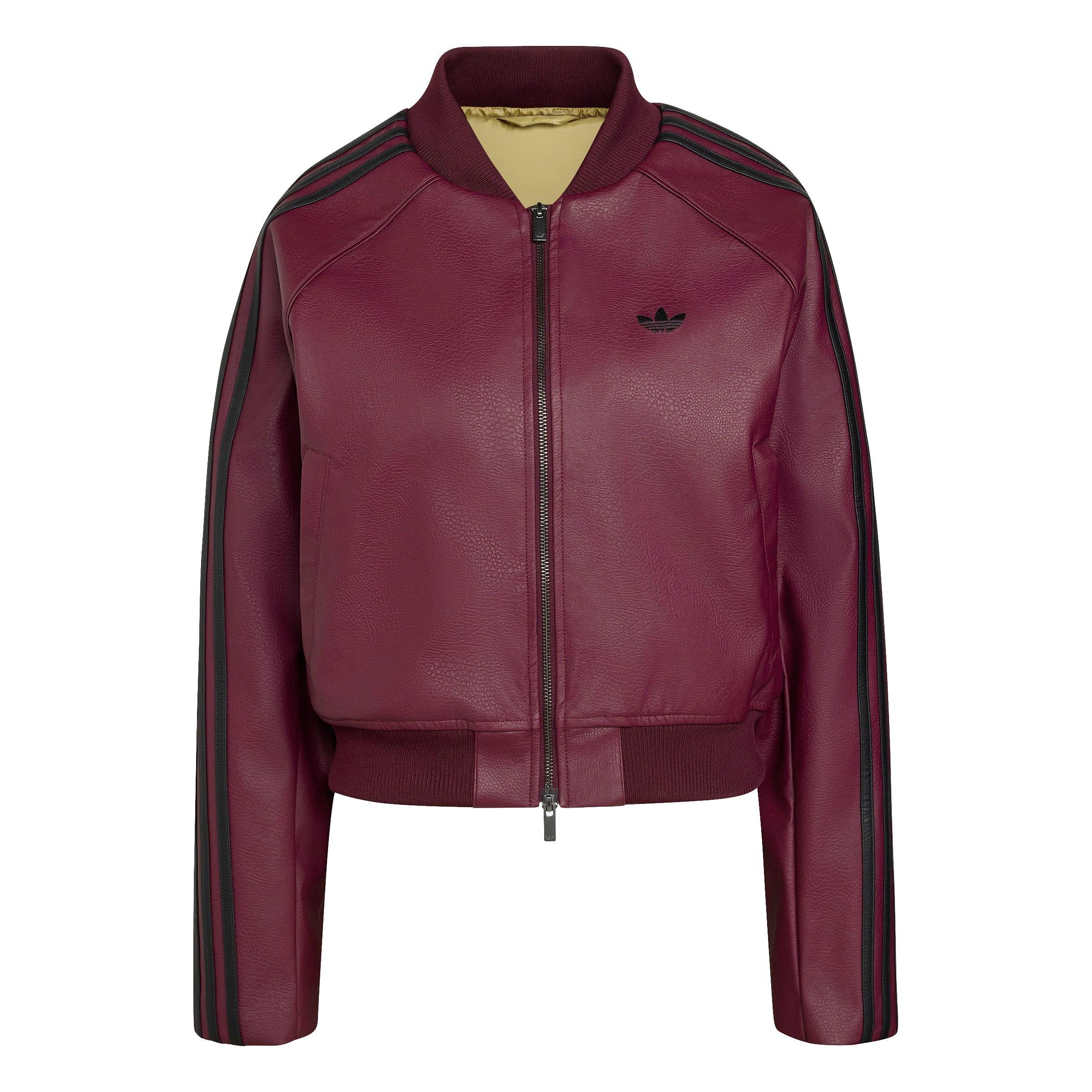 adidas Originals Women's Pleather Tracktop Jacket - MAROON Thumbnail View 6